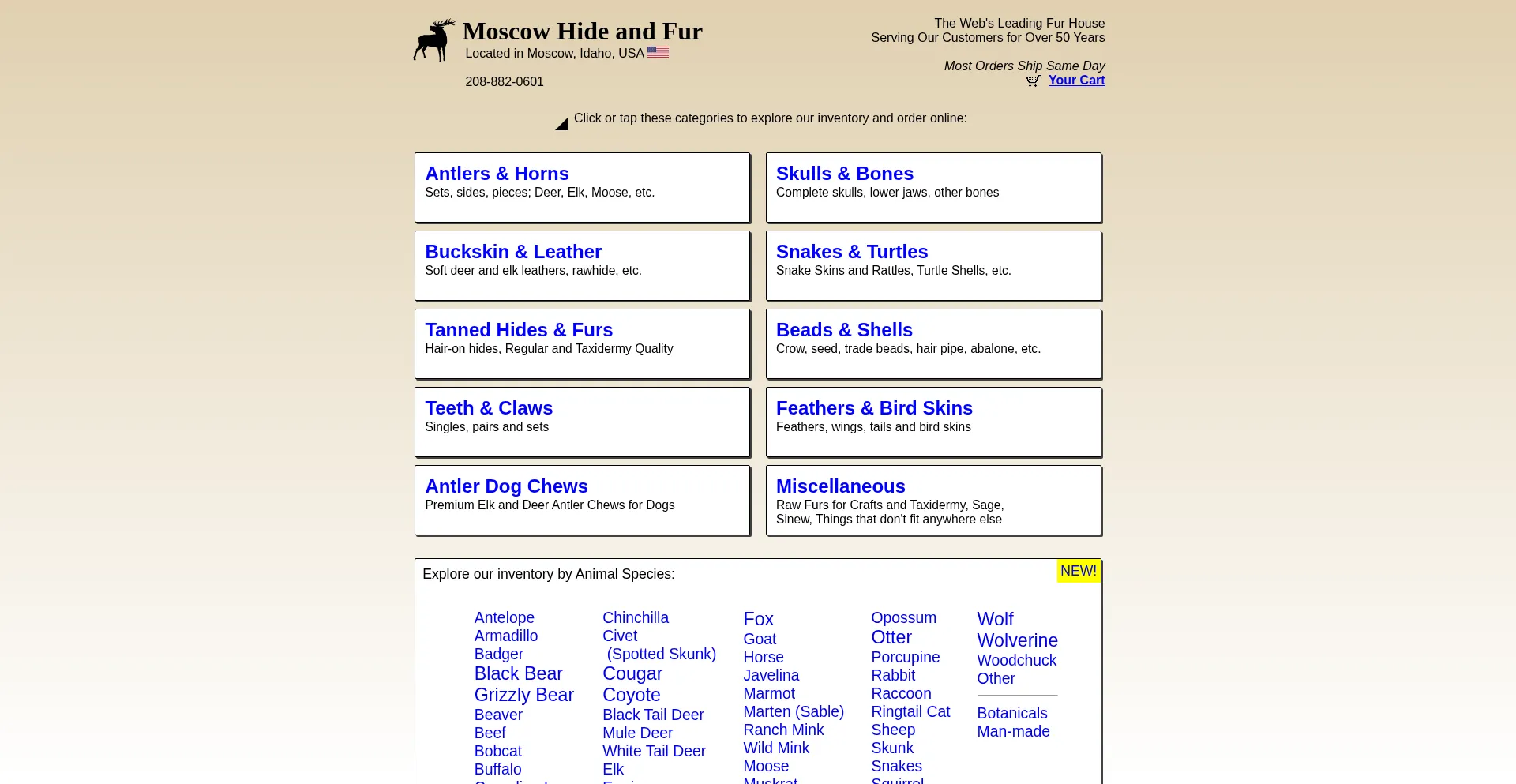 Website screenshot of Hideandfur.com