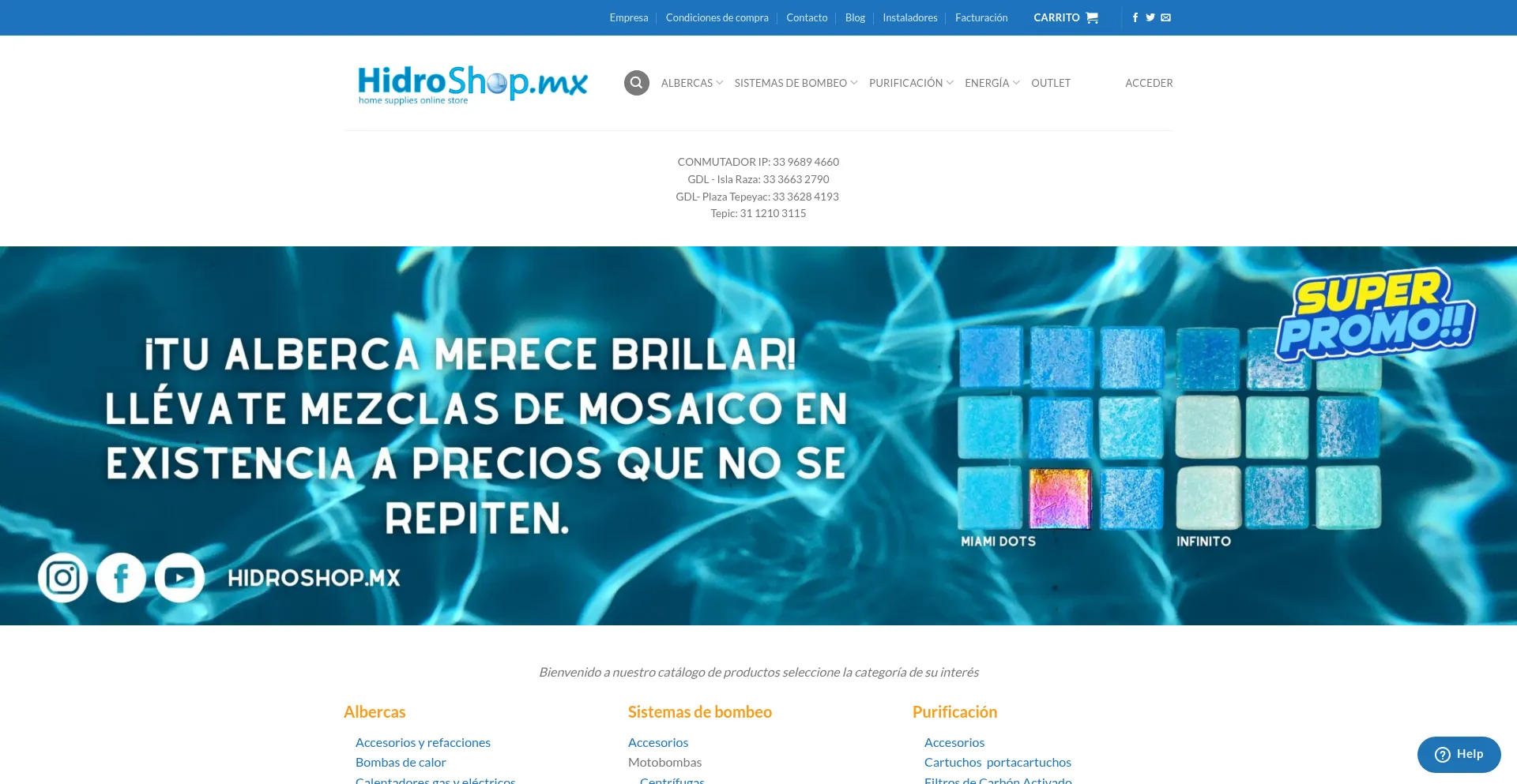 Website screenshot of Hidroshop.mx