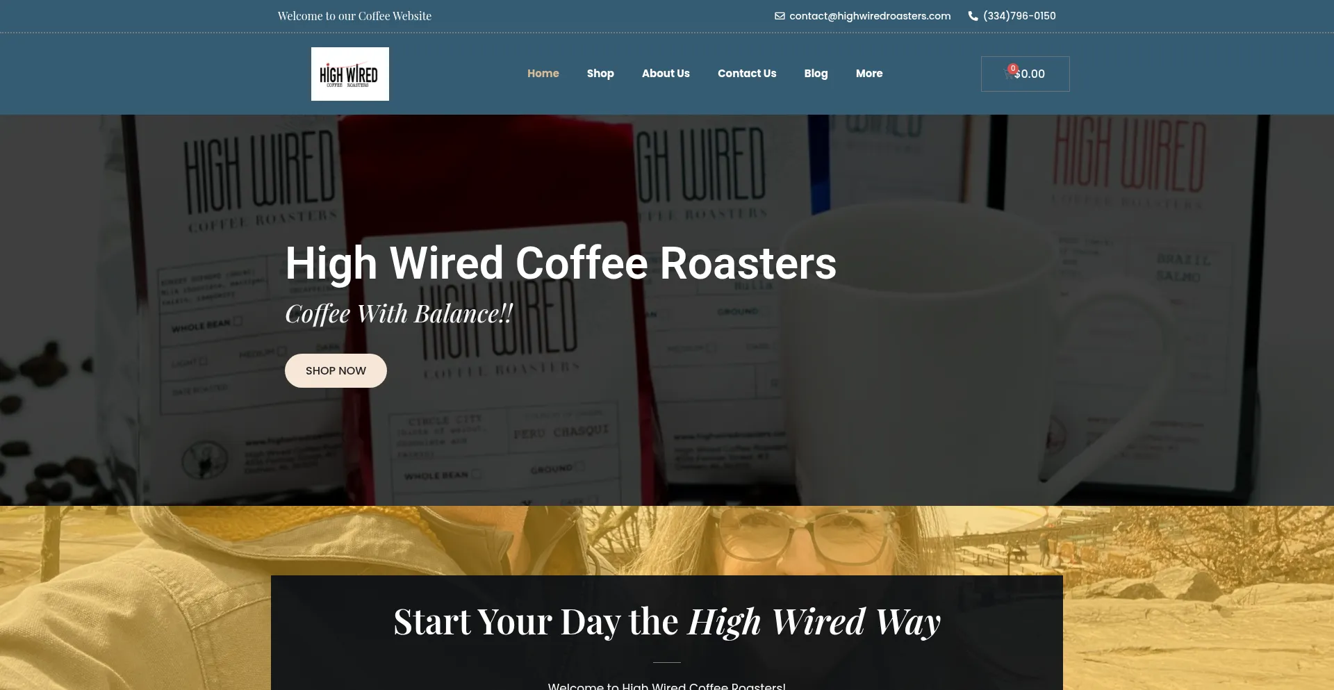 Website screenshot of Highwiredroasters.com