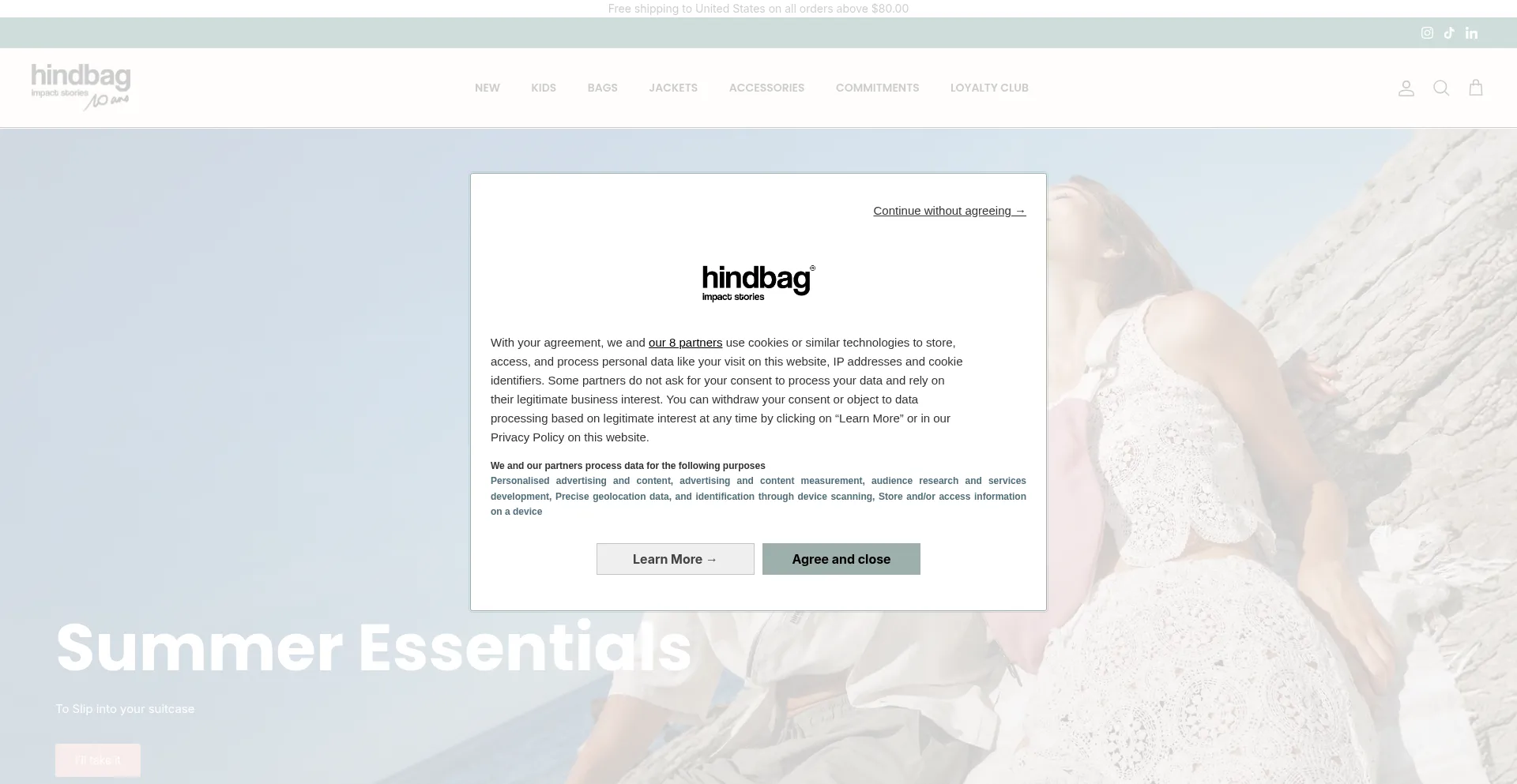 Website screenshot of Hindbag.fr