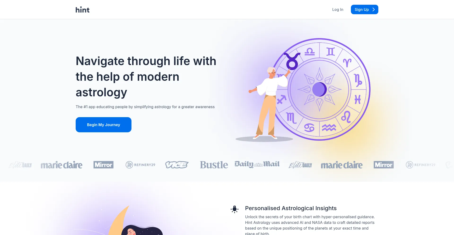 Website screenshot of Hintapp.com