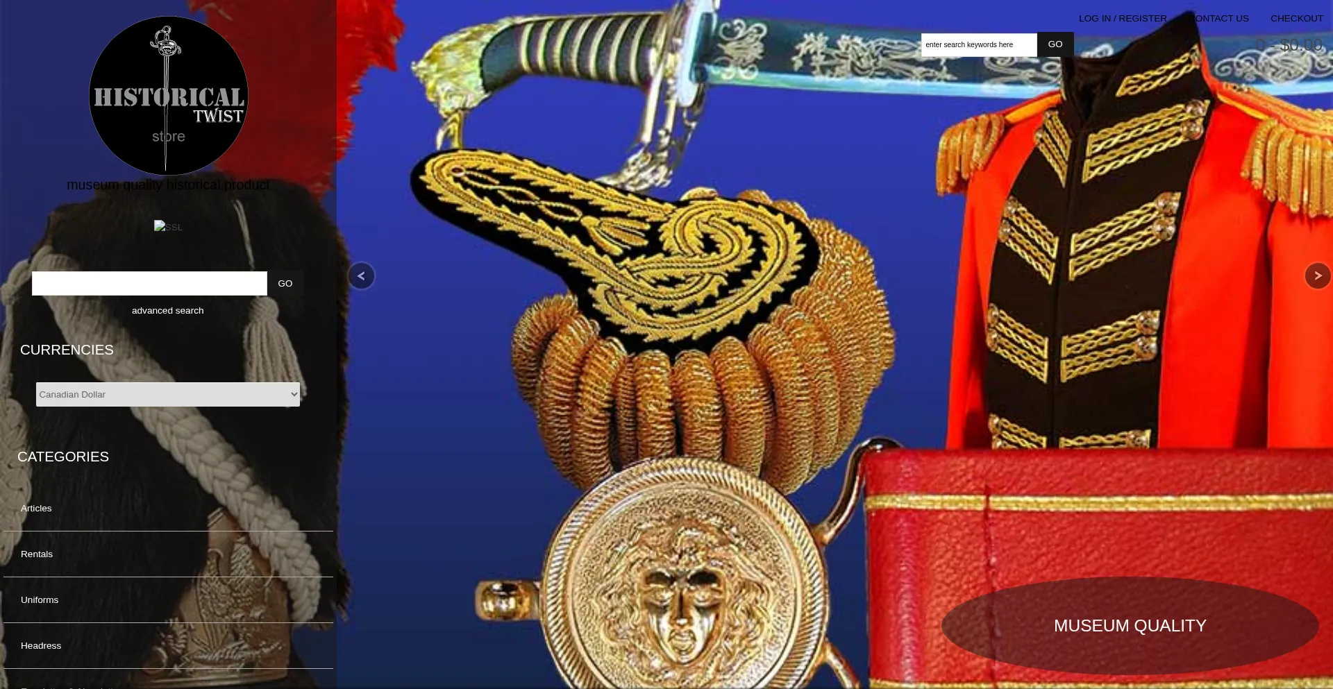 Website screenshot of Historicaltwiststore.com