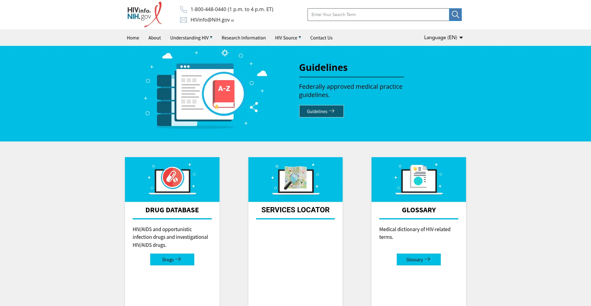 Website screenshot of Hivinfo.nih.gov