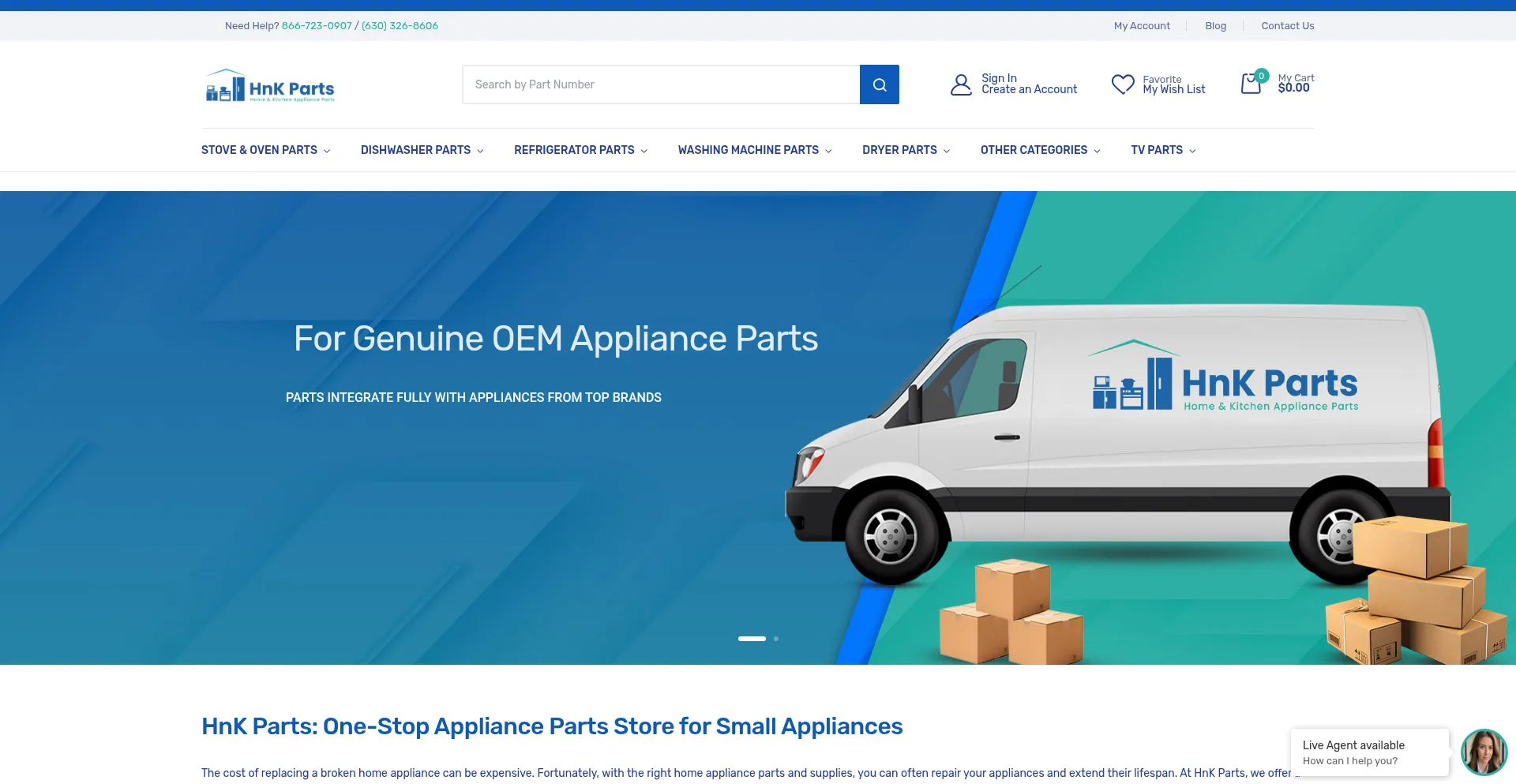 Website screenshot of Hnkparts.com
