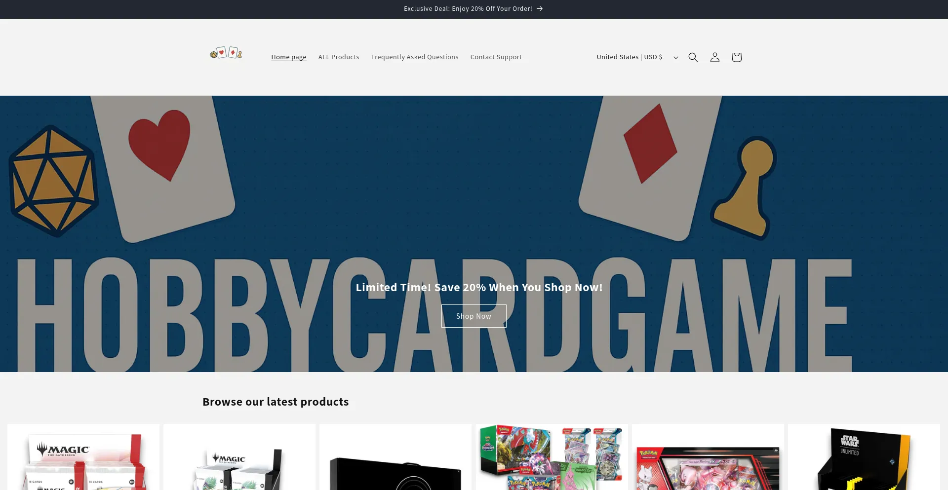 Website screenshot of Hobbycrads.shop