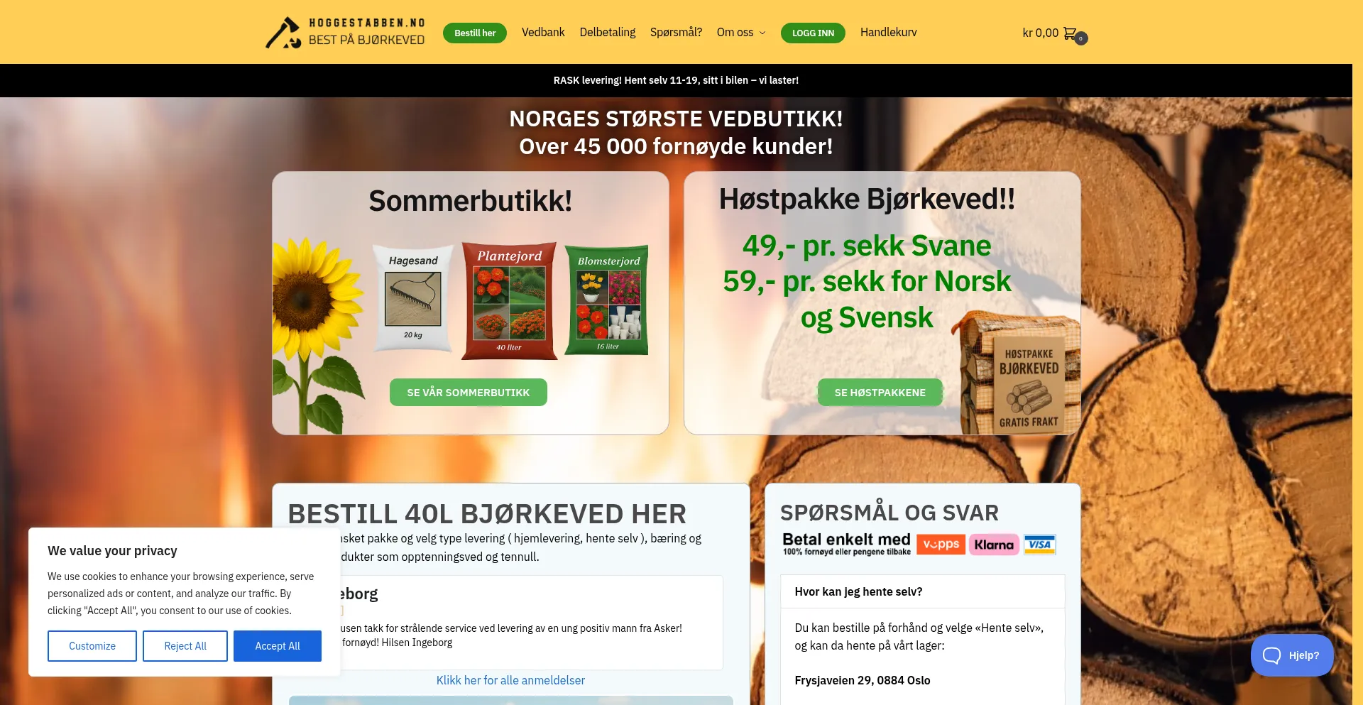Website screenshot of Hoggestabben.no