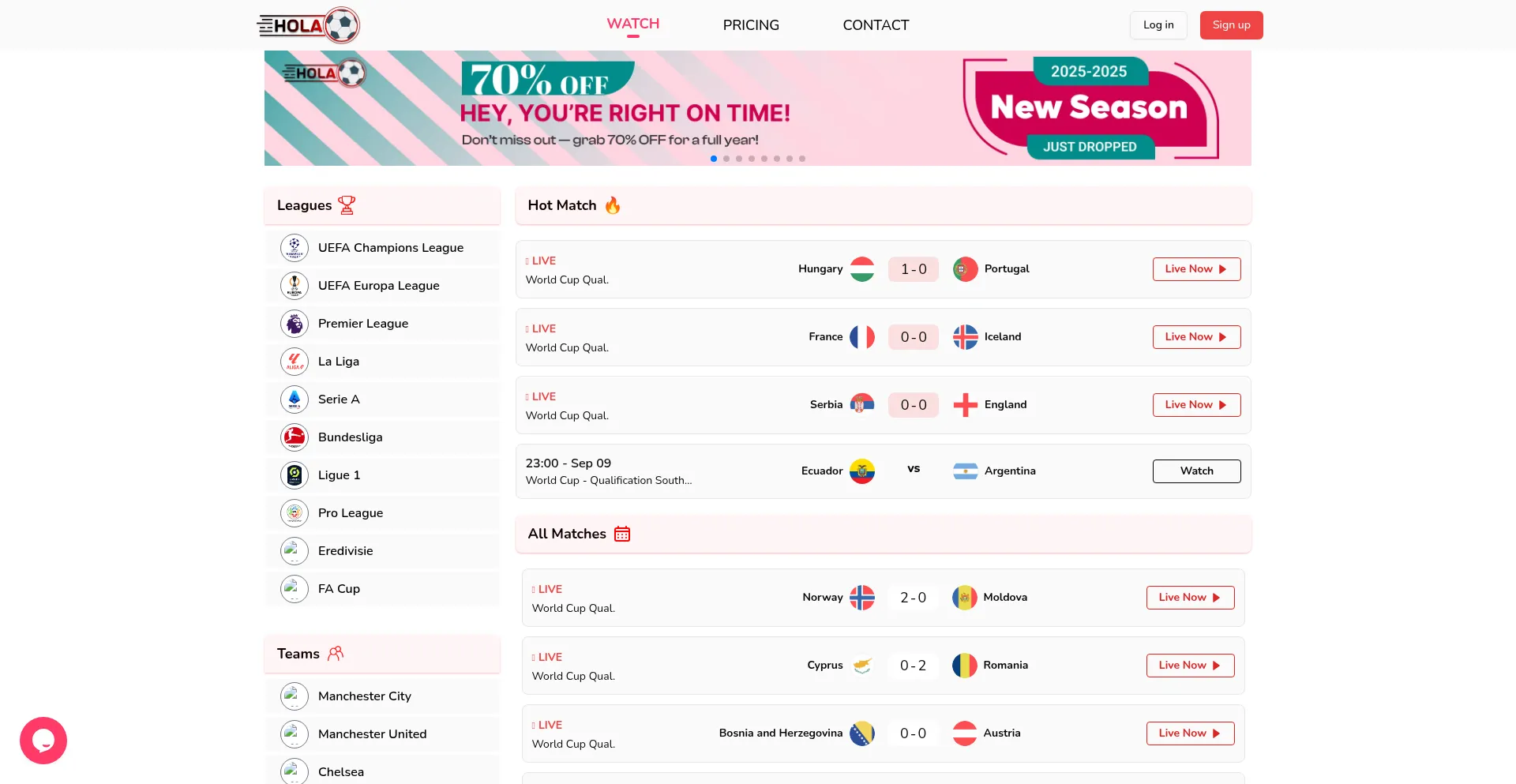 Website screenshot of Holafootball.com