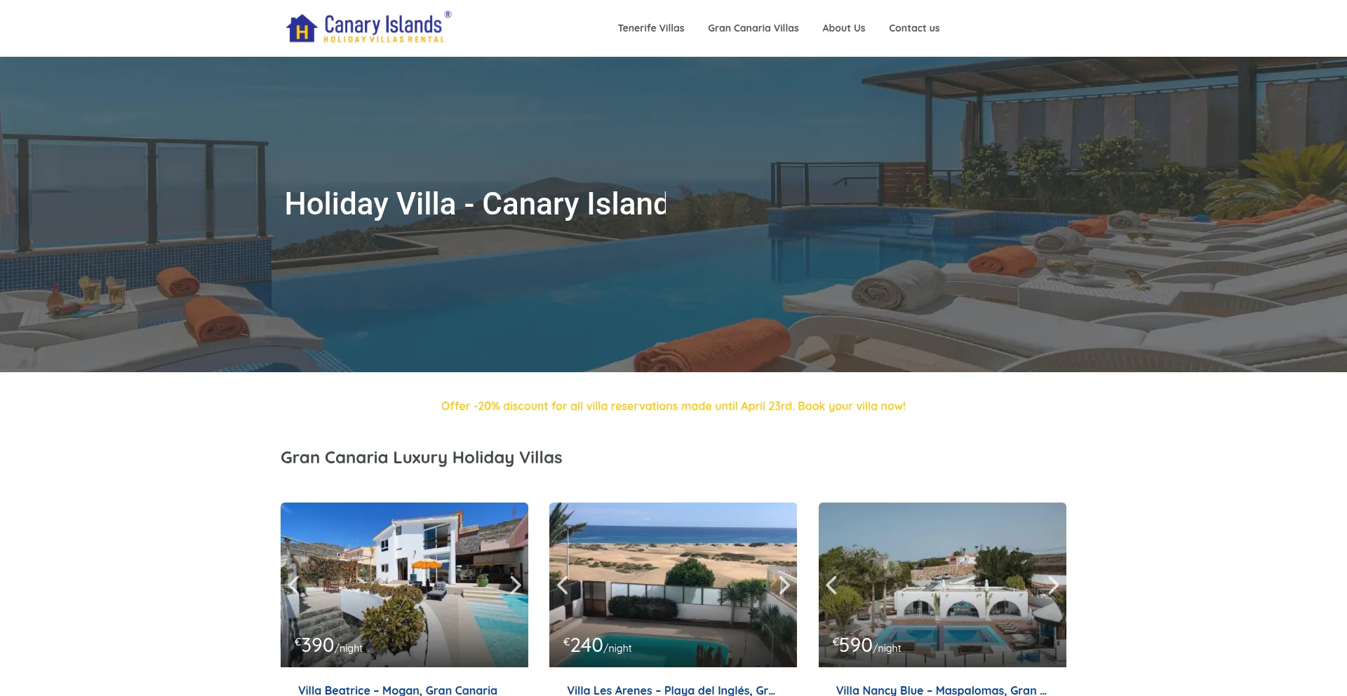 Website screenshot of Holidaycanaryislands.com