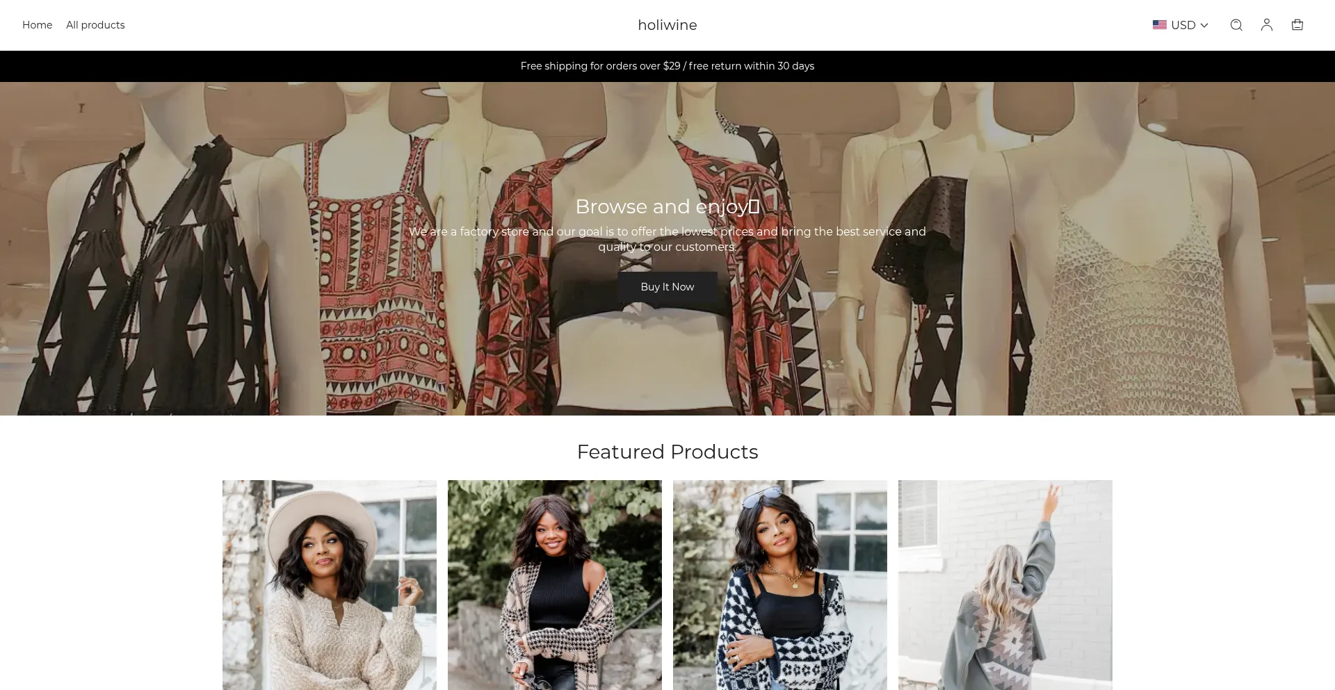 Website screenshot of Holiwine.com