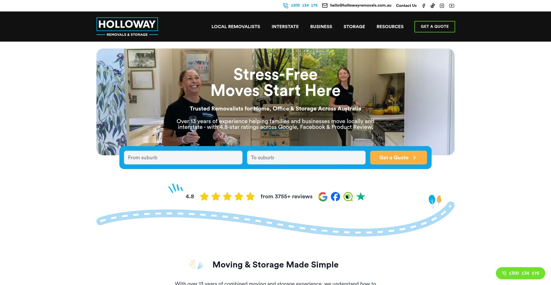 Website screenshot of Hollowayremovals.com.au