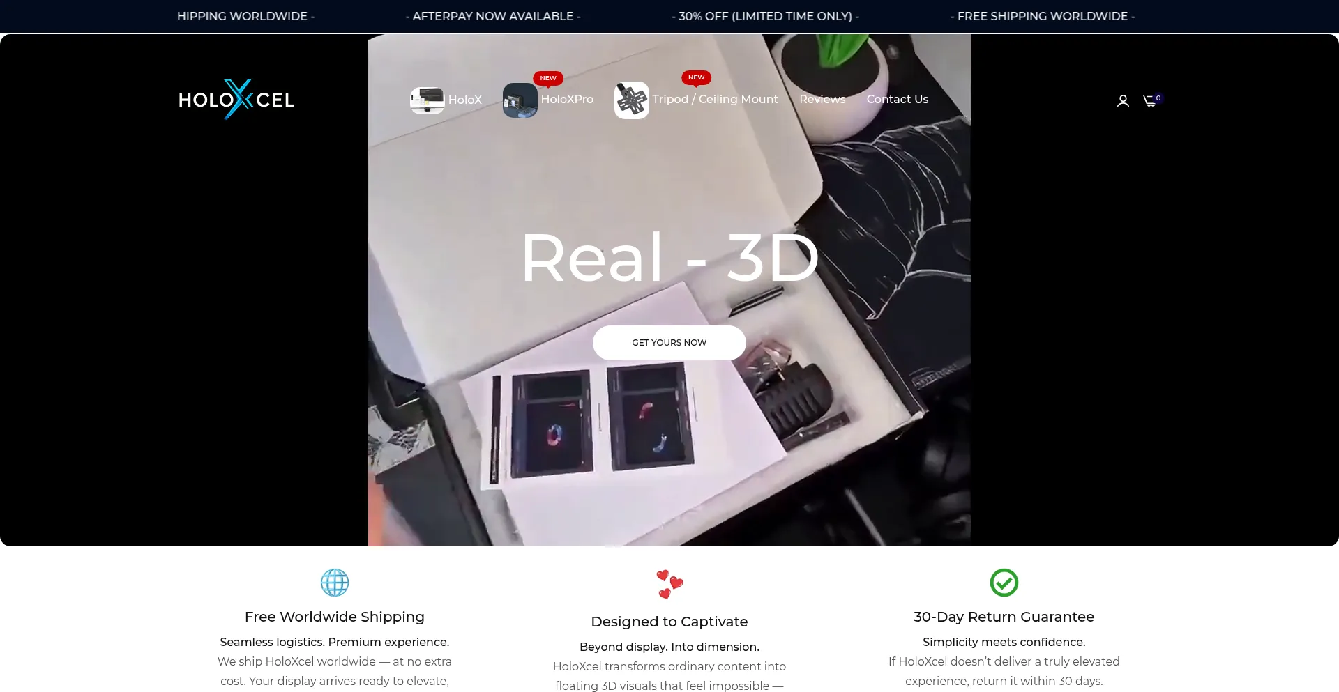 Website screenshot of Holoxcel.com