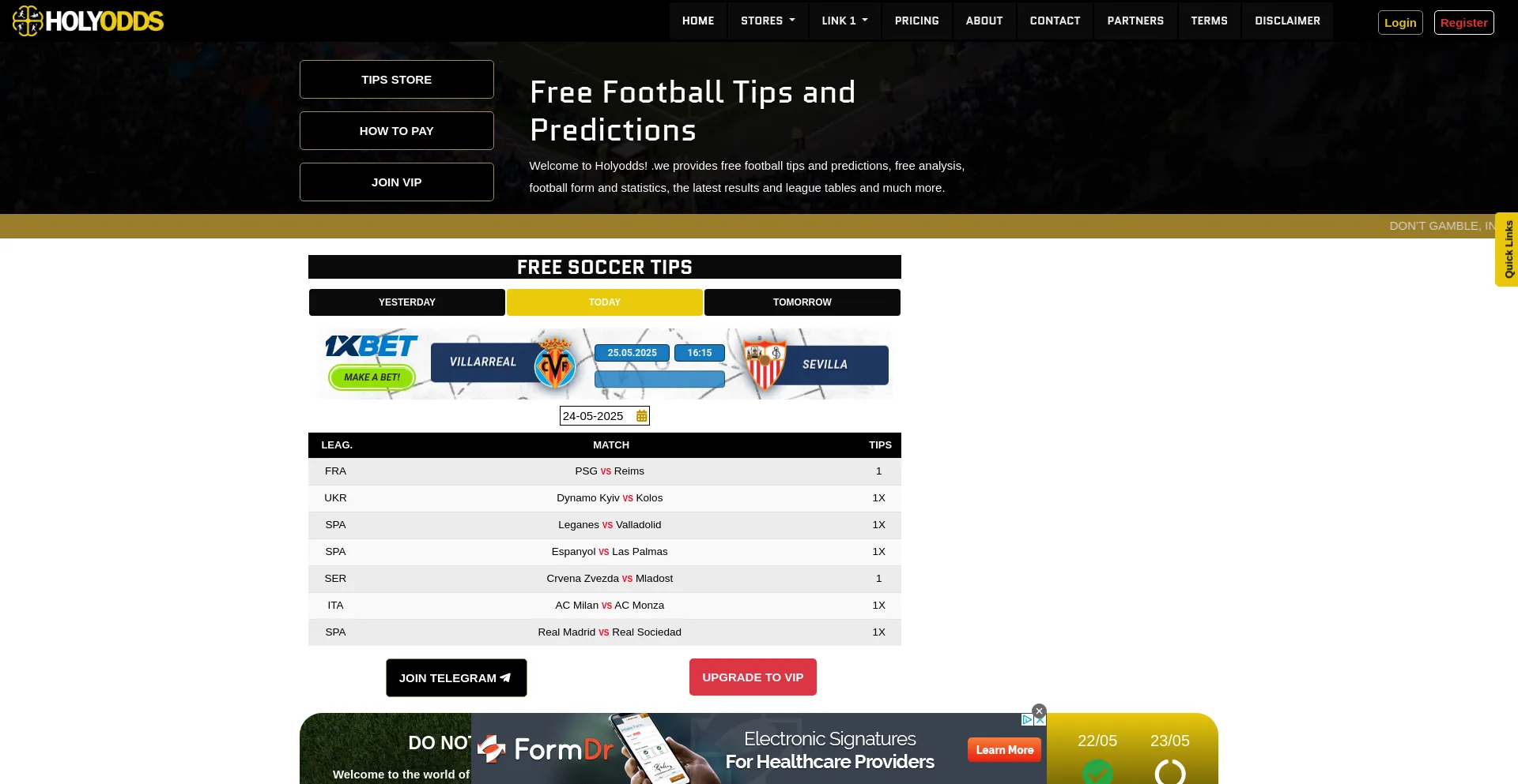 Website screenshot of Holyodds.com