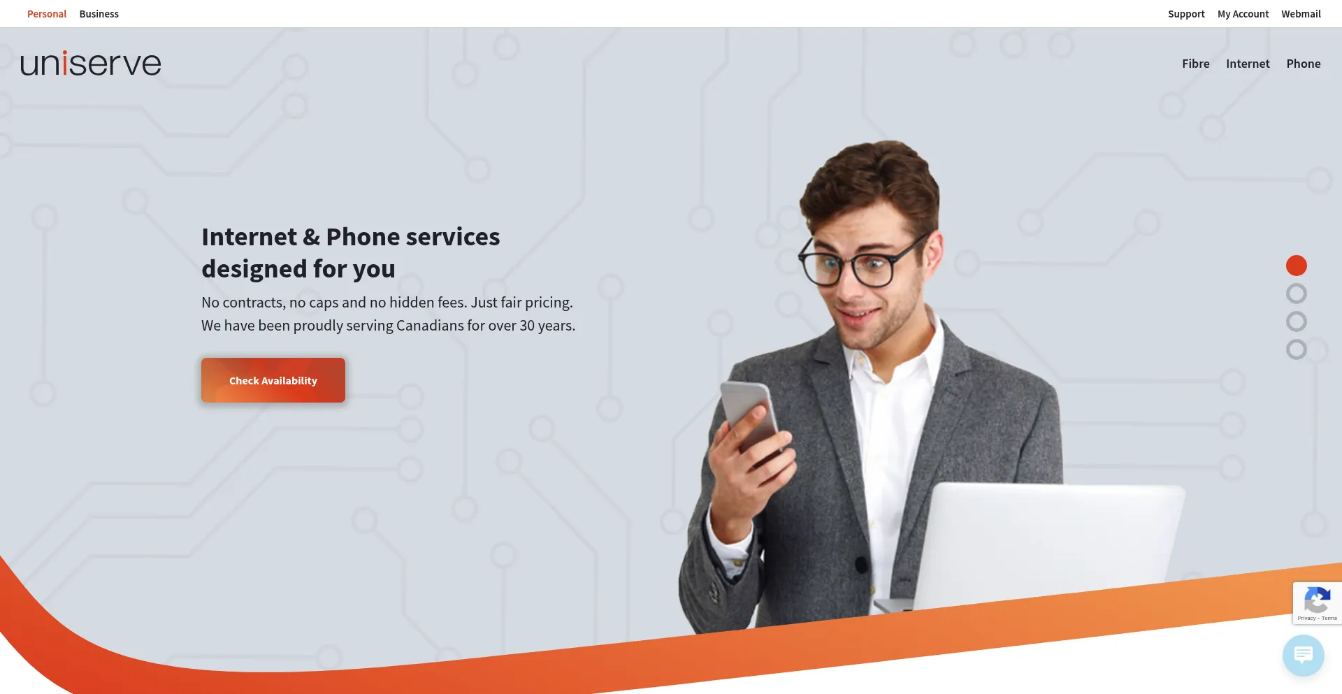 Website screenshot of Home.uniserve.com