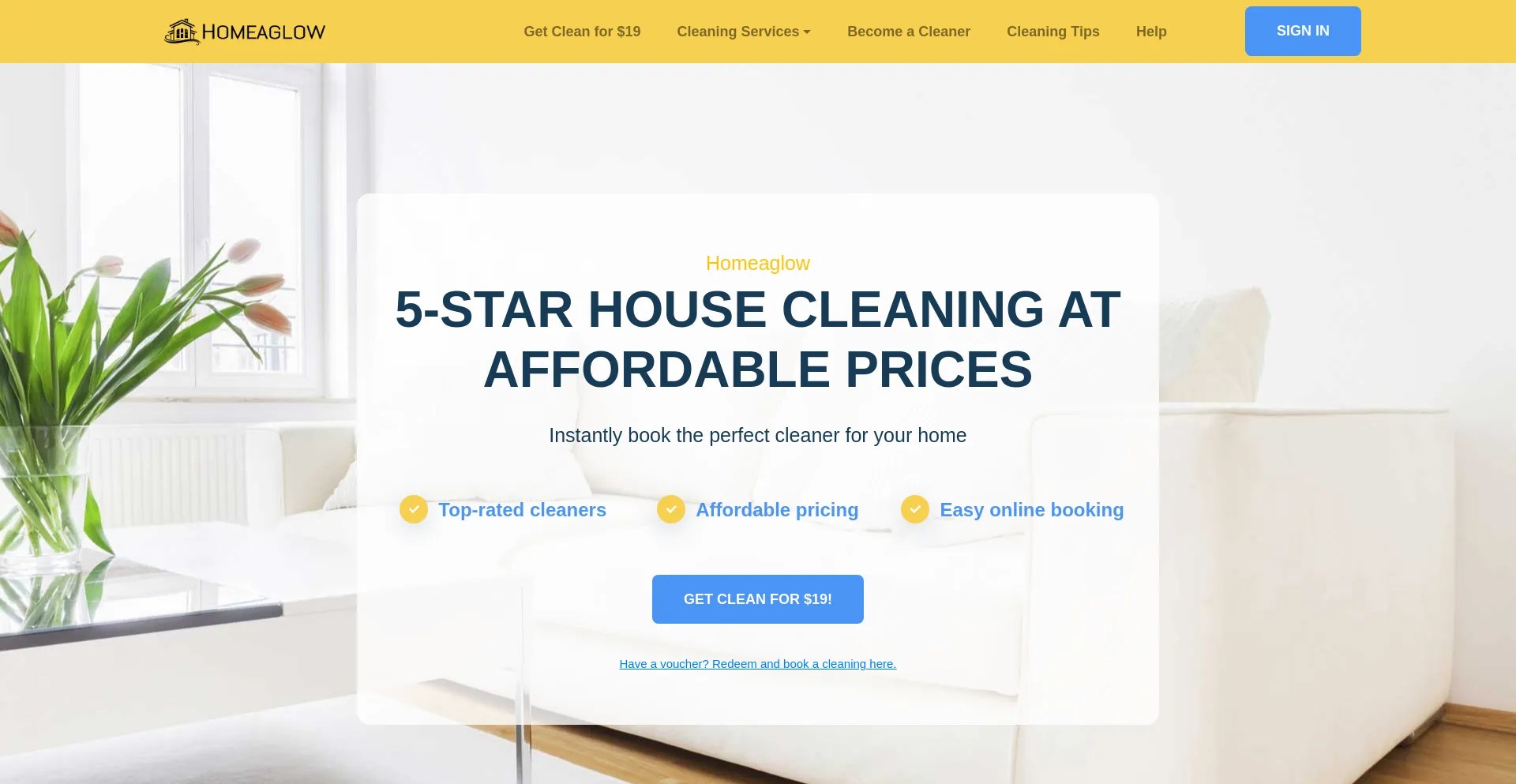 Website screenshot of Homeaglow.com