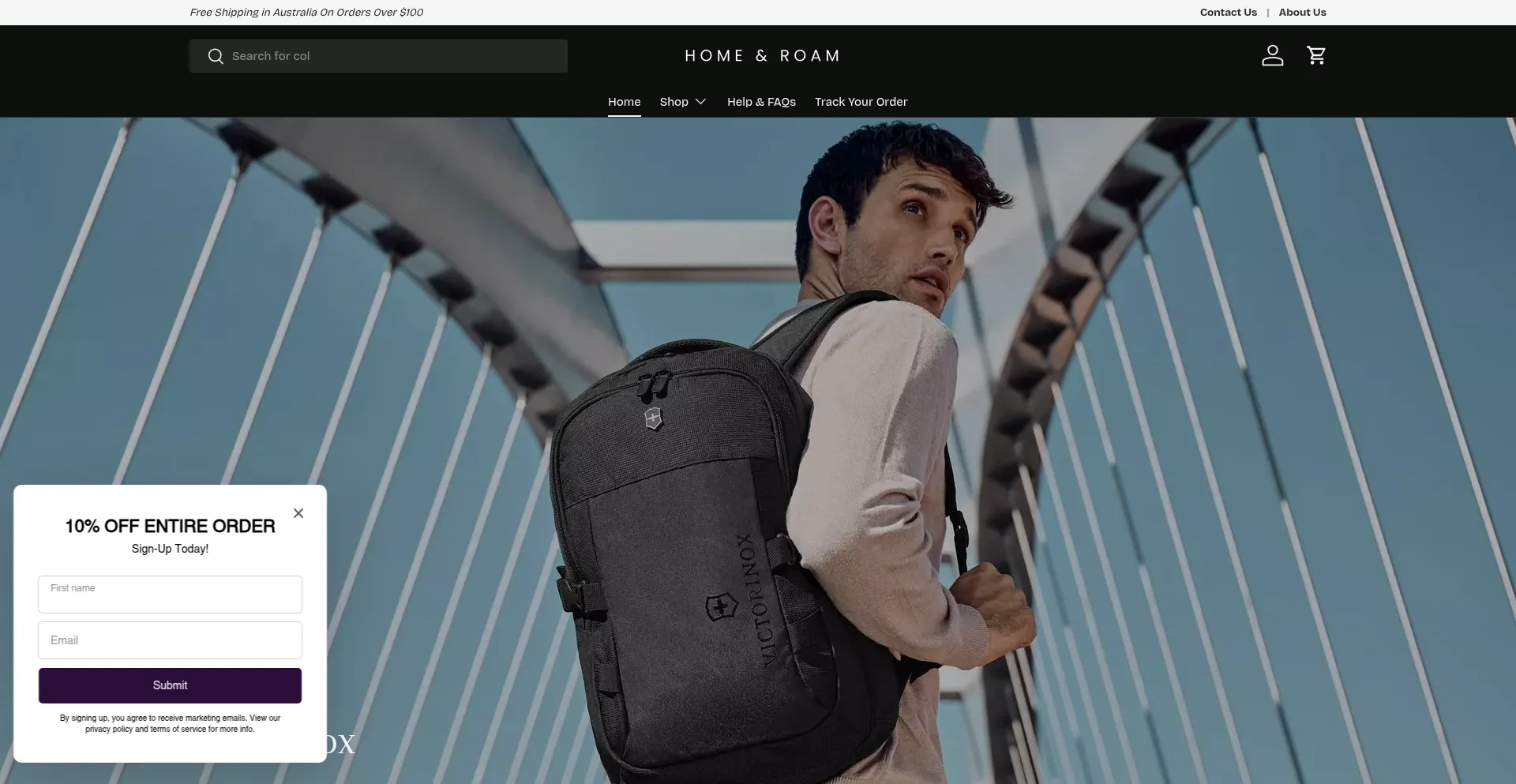 Website screenshot of Homeandroam.com.au