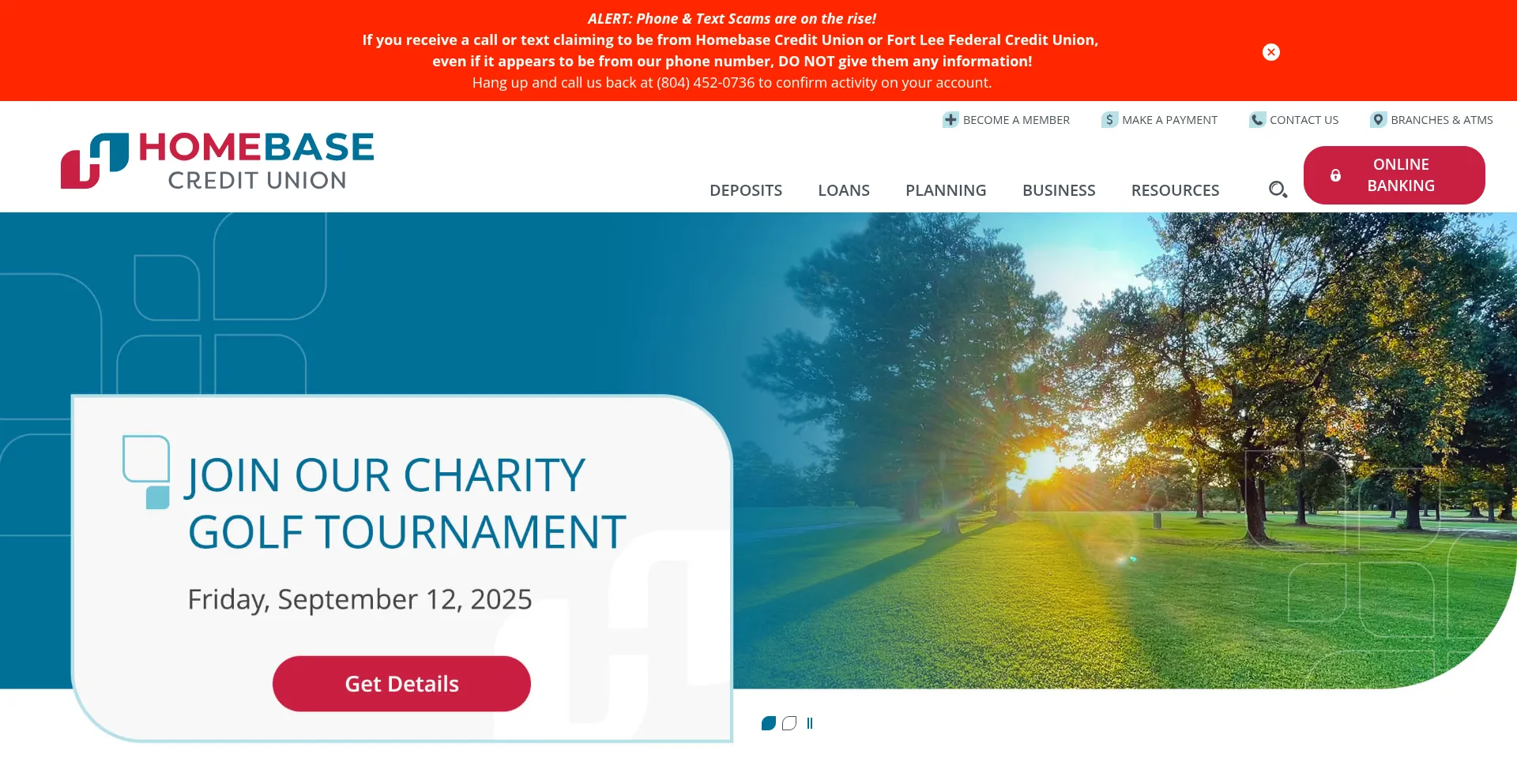 Website screenshot of Homebasecu.org