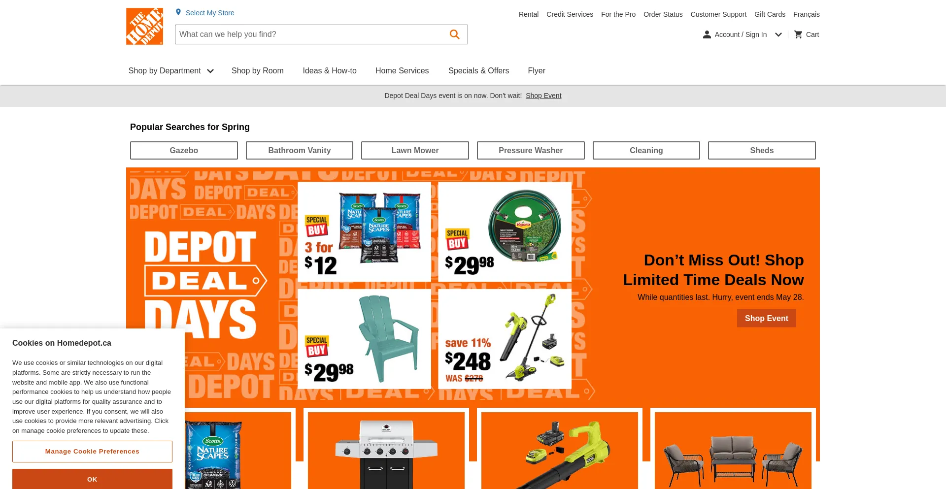 Website screenshot of Homedepot.ca