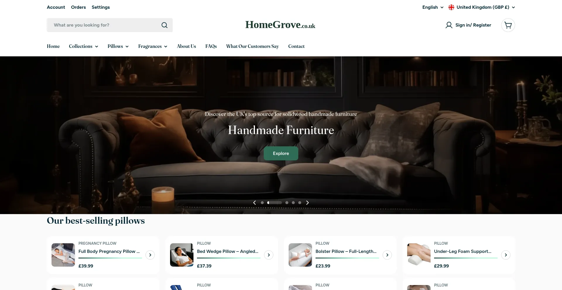 Website screenshot of Homegrove.co.uk