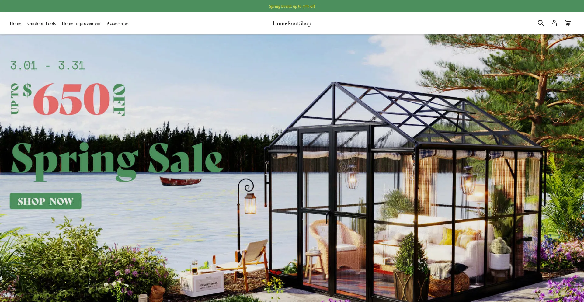 Website screenshot of Homerootshop.com