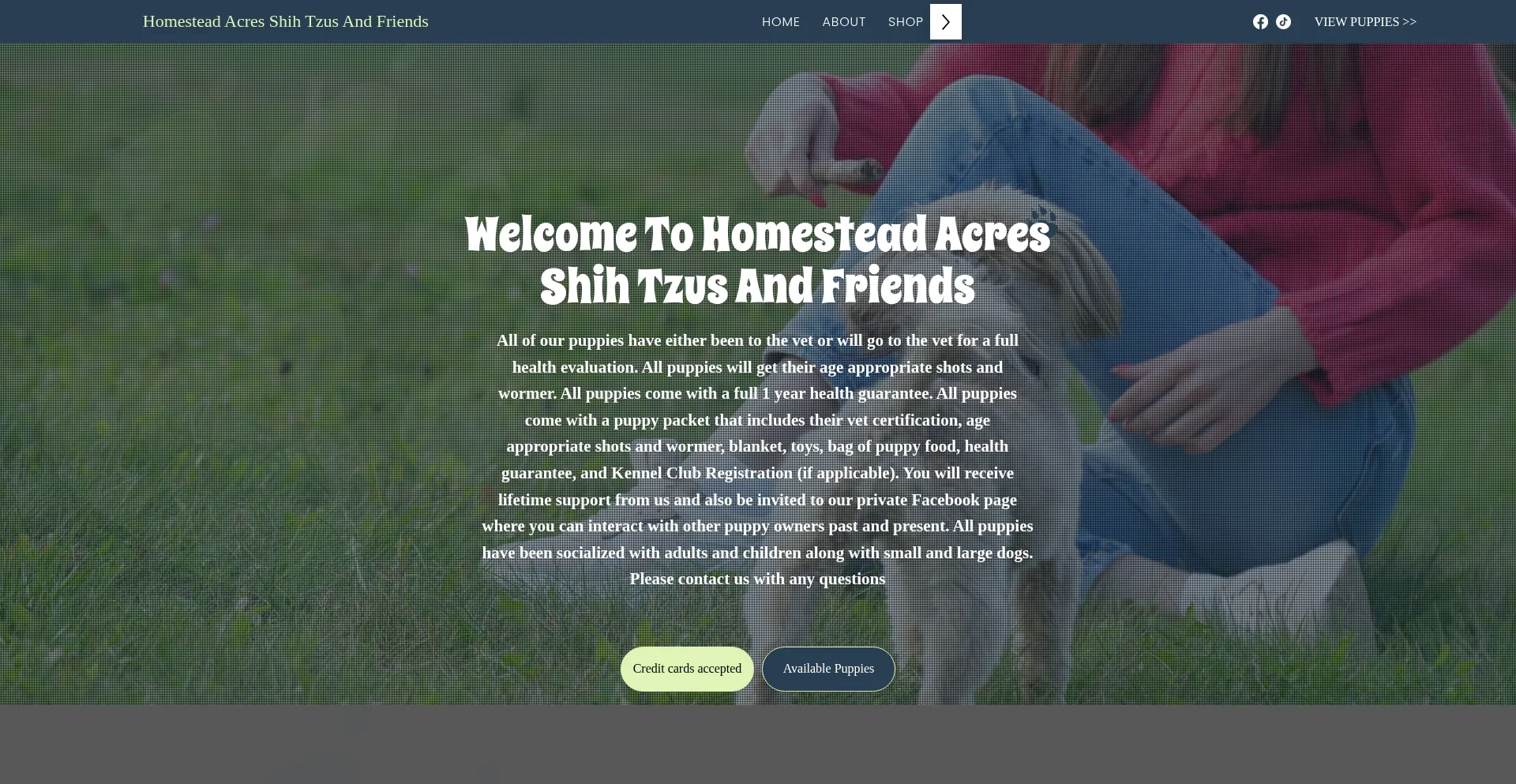 Website screenshot of Homesteadacresshihtzusandfriends.com