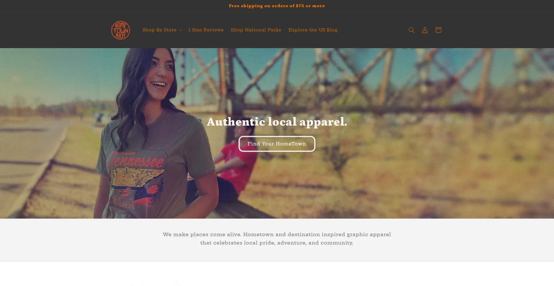 Website screenshot of Hometownriot.com