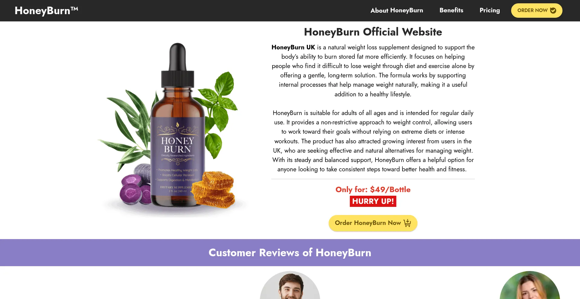 Website screenshot of Honey-burn.uk