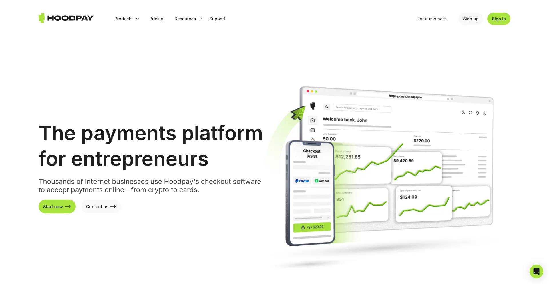 Website screenshot of Hoodpay.io