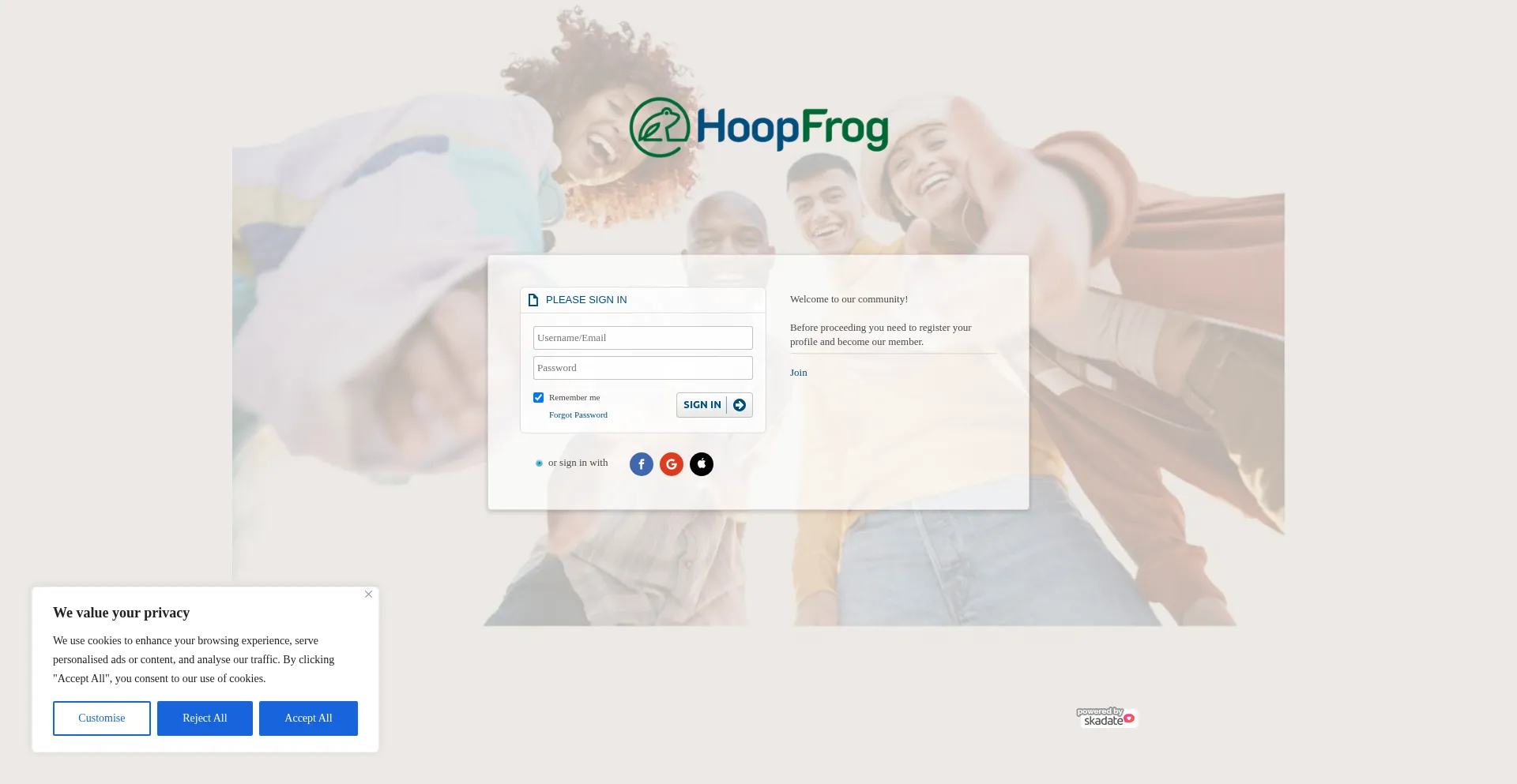 Website screenshot of Hoopfrog.com