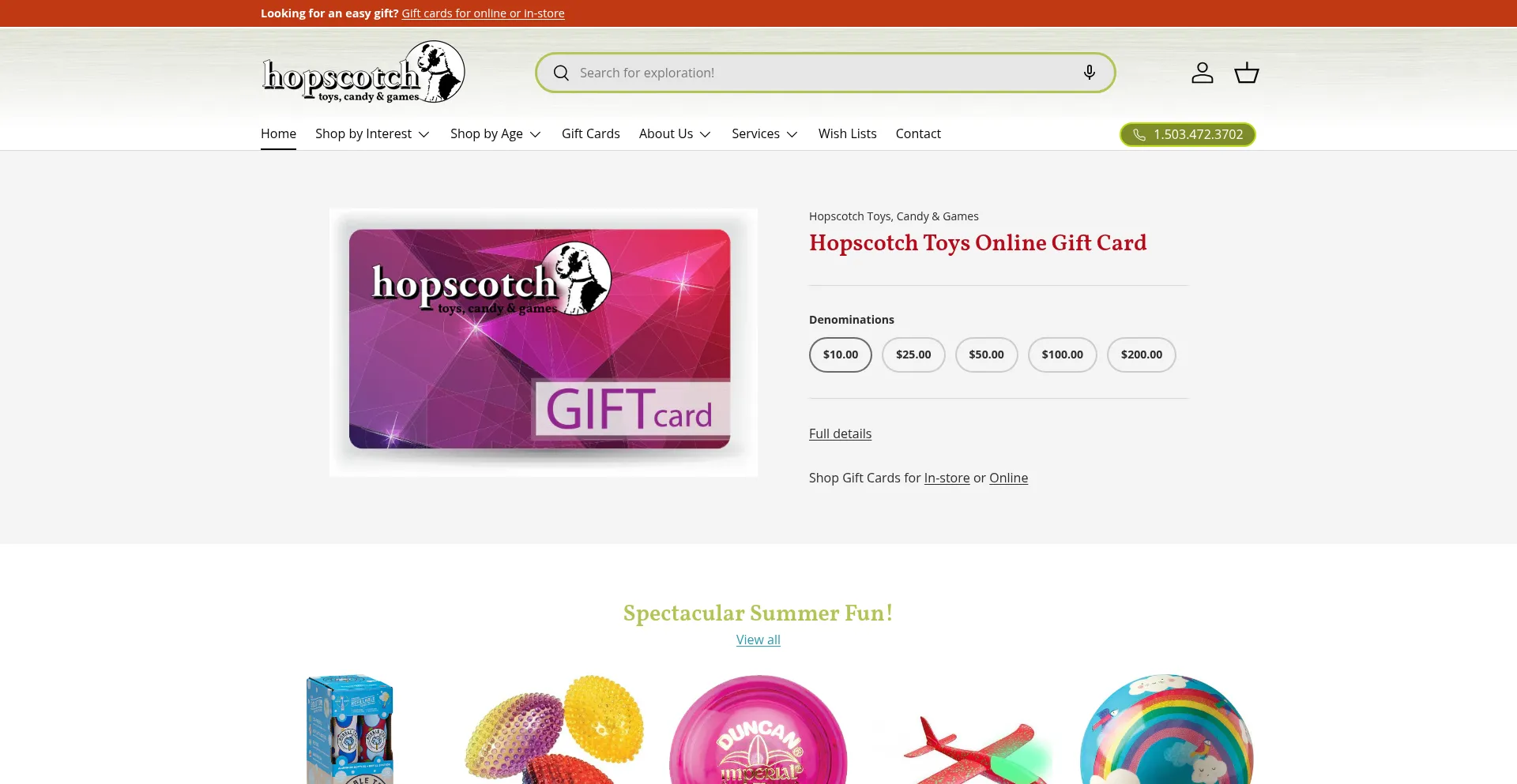 Website screenshot of Hopscotchtoys.com