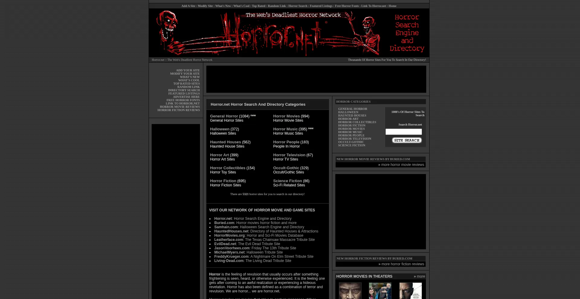 Website screenshot of Horror.net