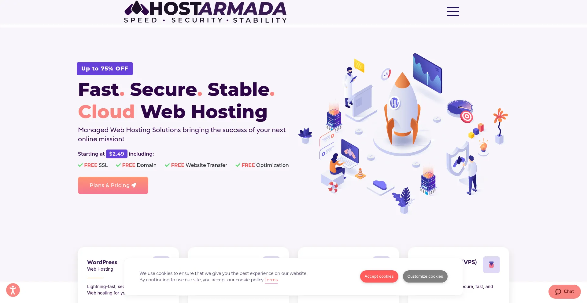 Website screenshot of Hostarmada.com