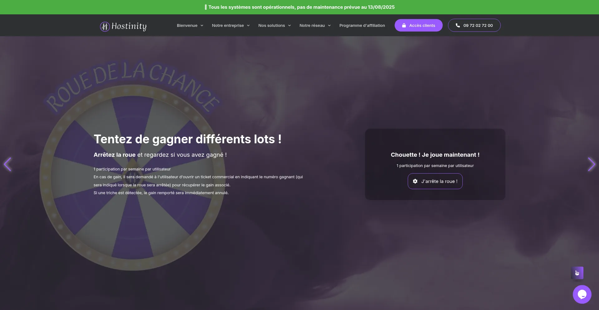 Website screenshot of Hostinity.fr