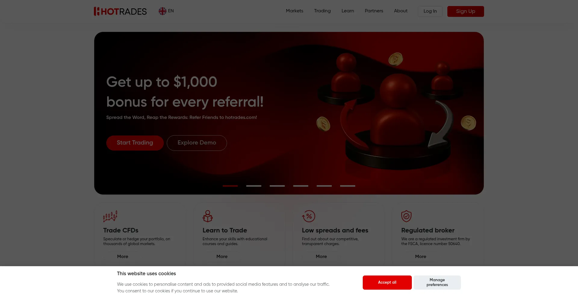 Website screenshot of Hotrades.com