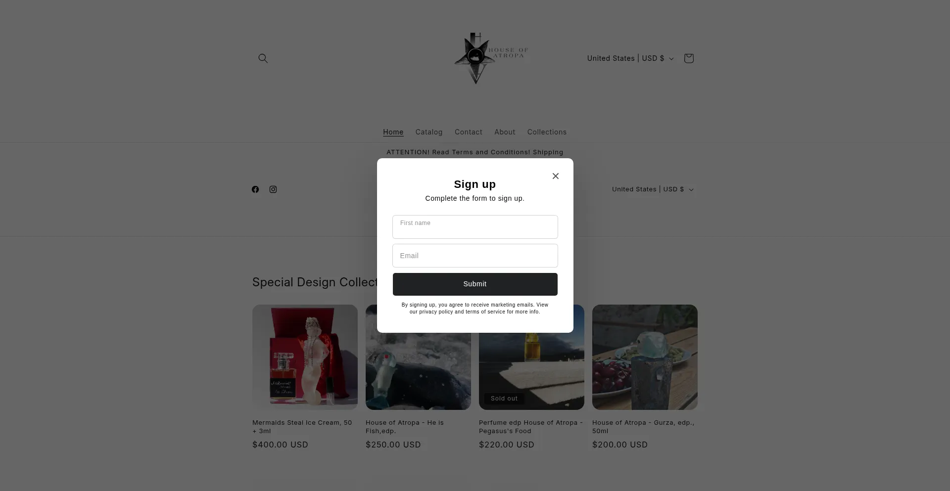 Website screenshot of Houseofatropa.com