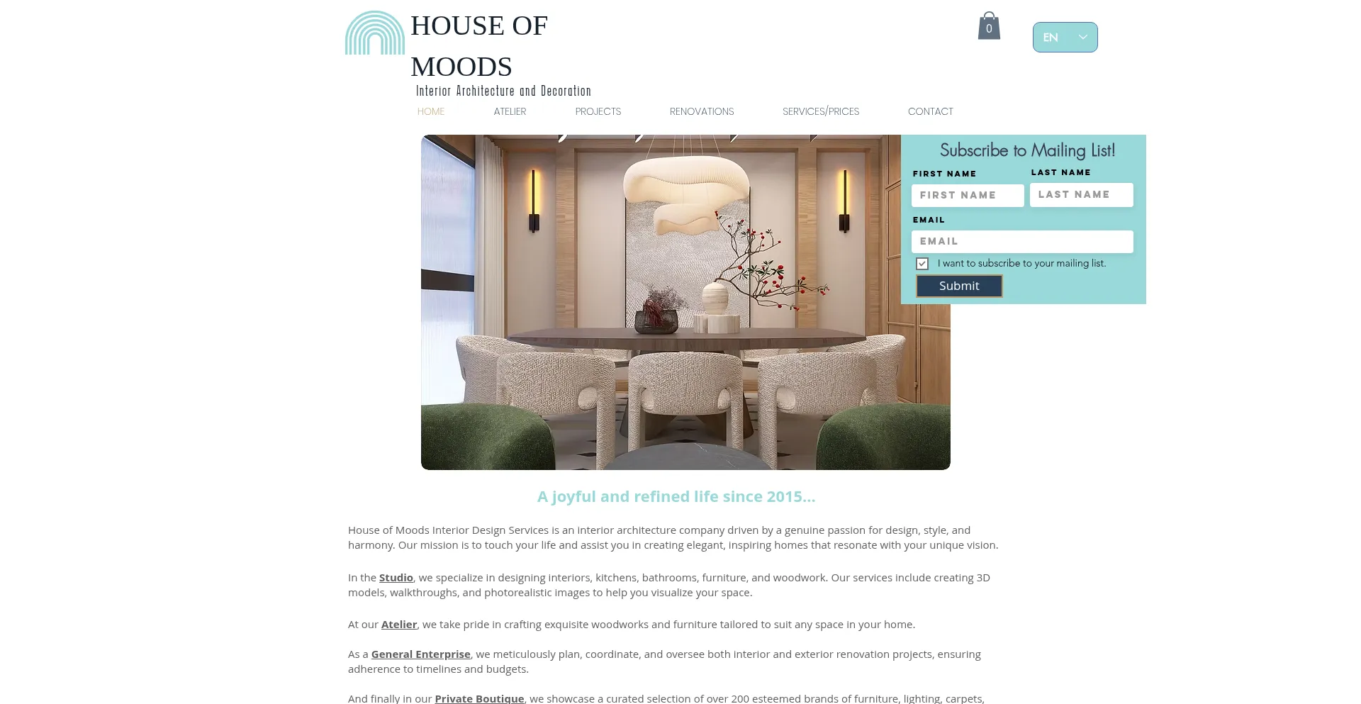 Website screenshot of Houseofmoods.com