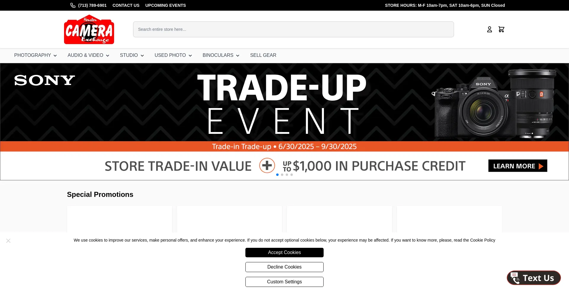 Website screenshot of Houstoncameraexchange.com