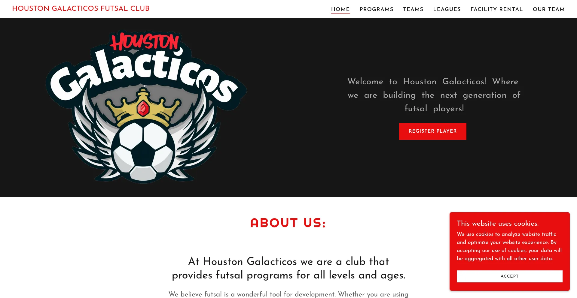 Website screenshot of Houstongalacticosfc.com