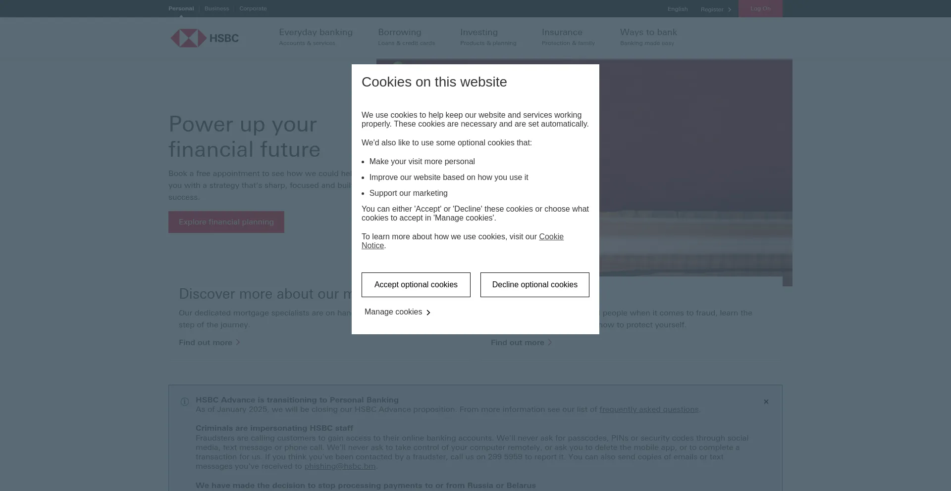 Website screenshot of Hsbc.bm