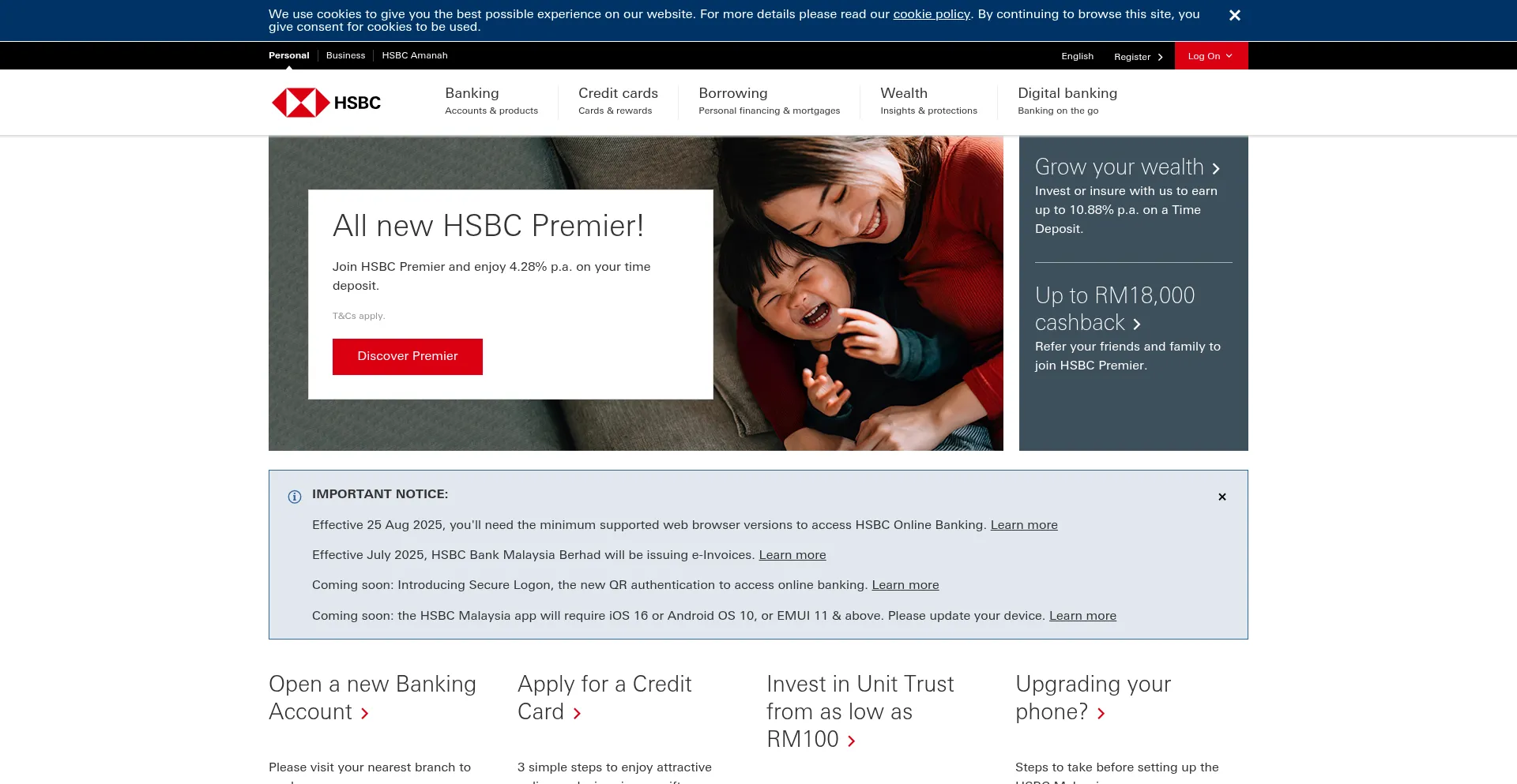 Website screenshot of Hsbc.com.my