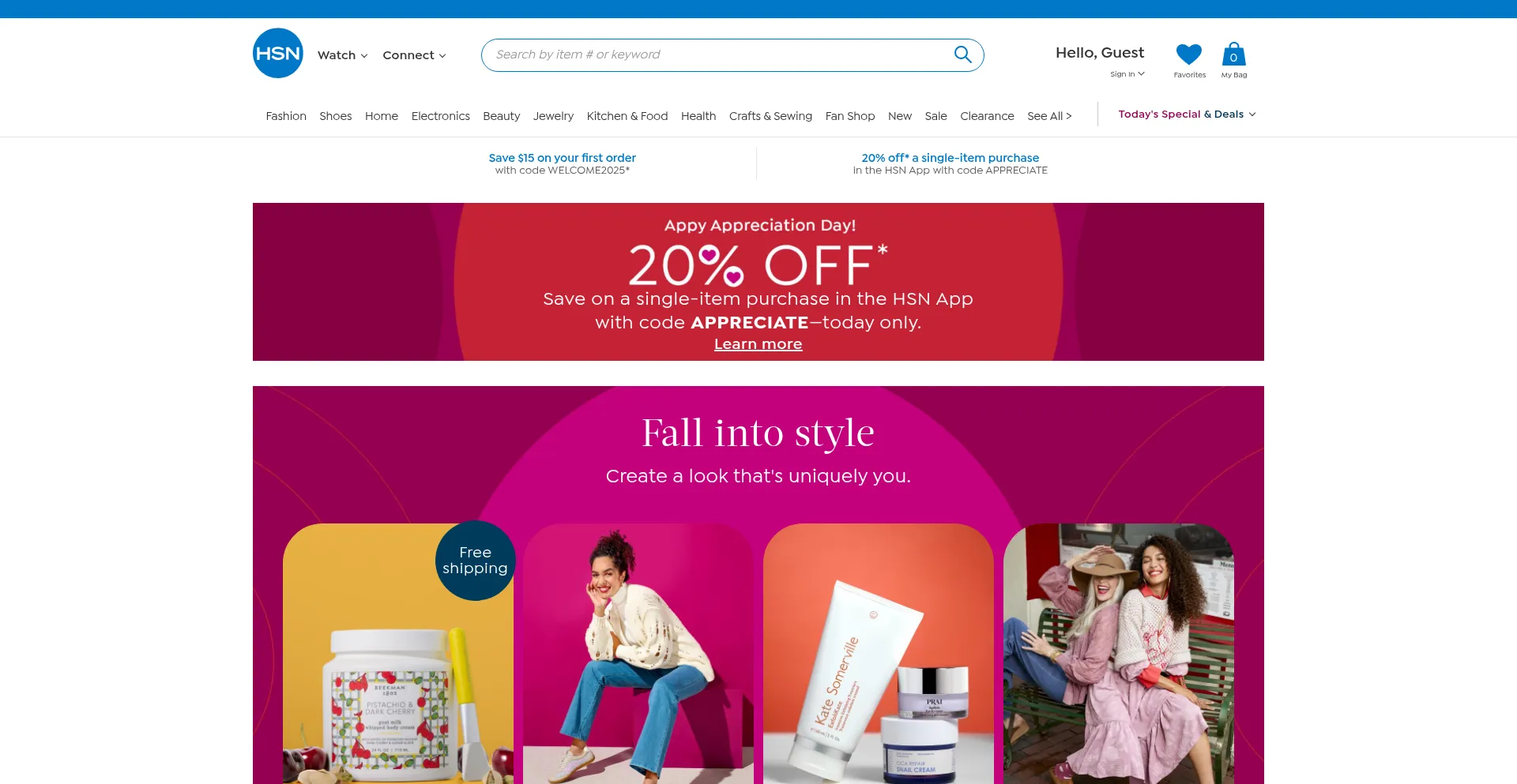 Website screenshot of Hsn.com