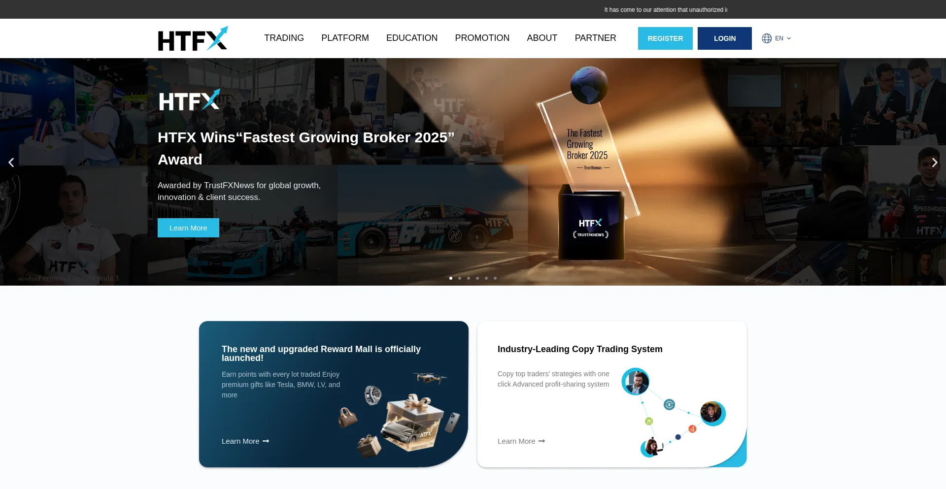 Website screenshot of Htfx.com