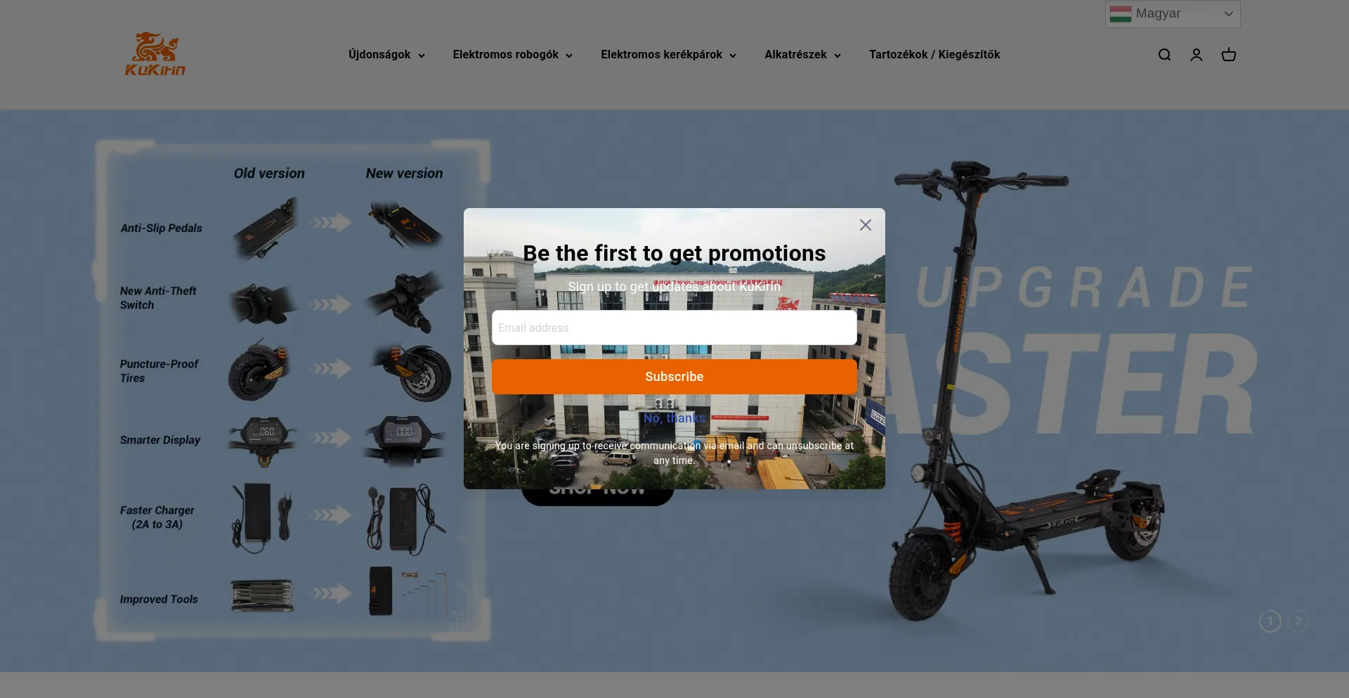 Website screenshot of Hu.kukirin-escooter.com