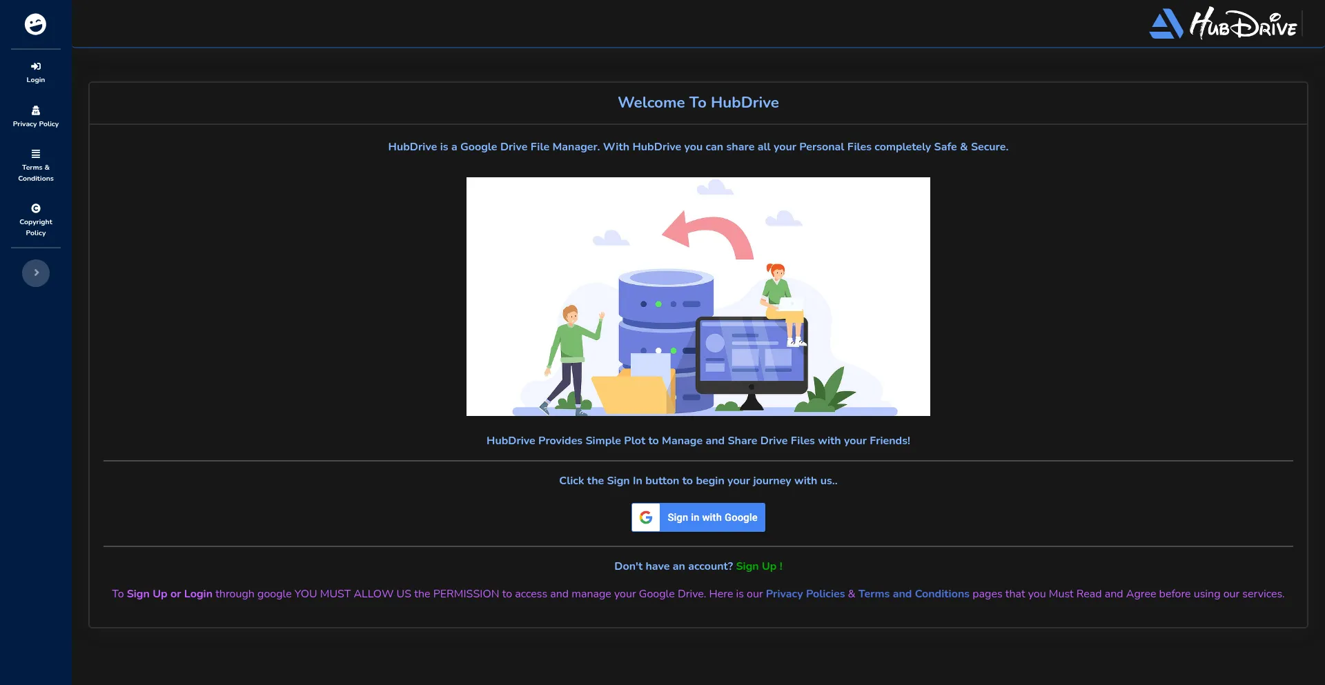 Website screenshot of Hubdrive.space