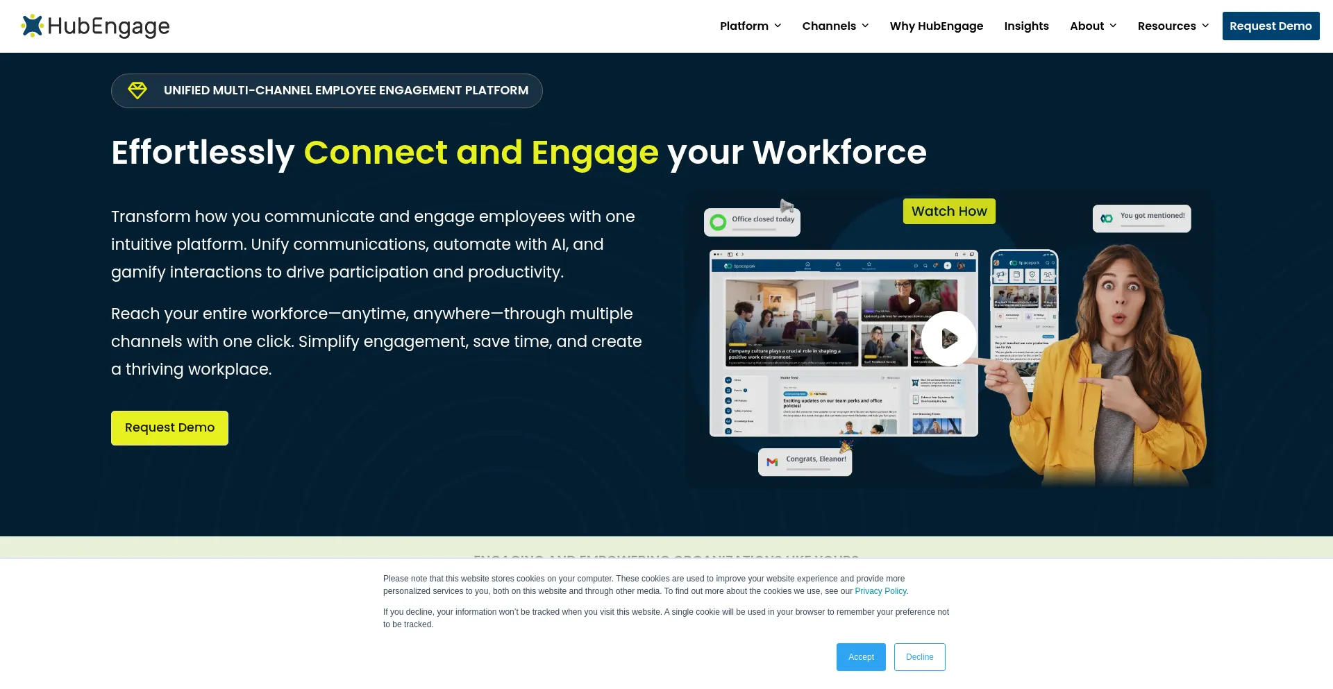 Website screenshot of Hubengage.com