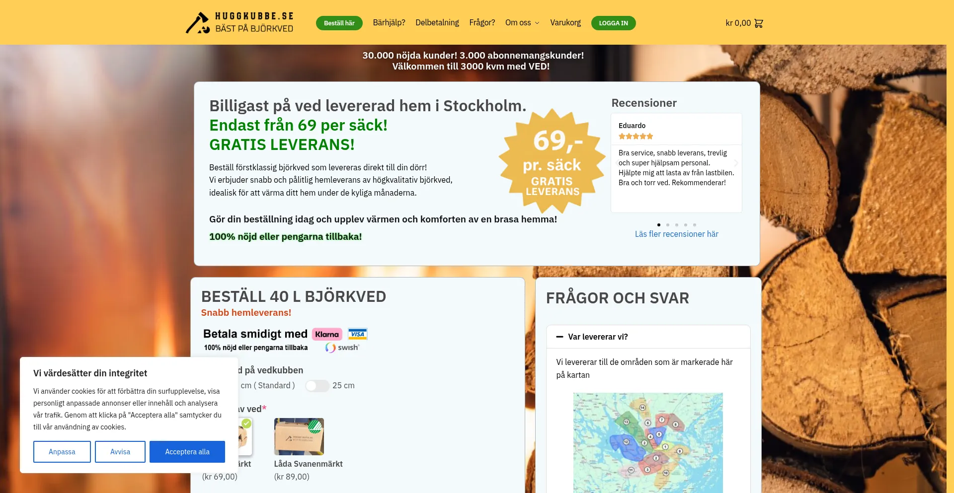 Website screenshot of Huggkubbe.se