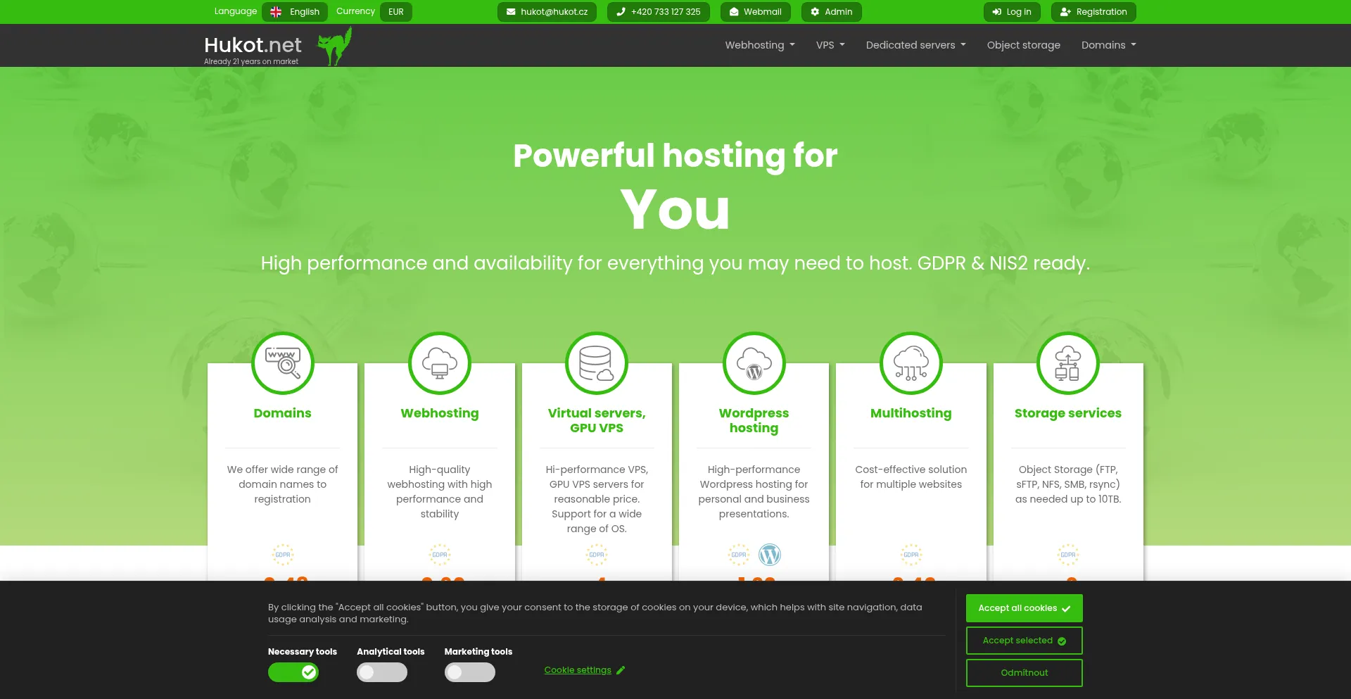 Website screenshot of Hukot.net