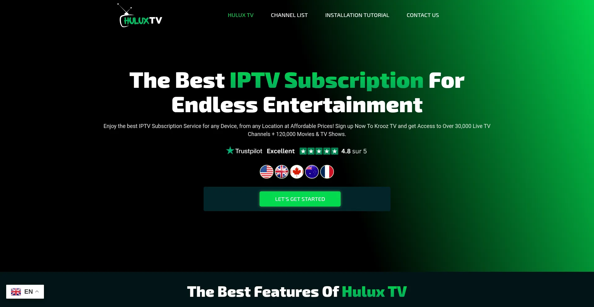 Website screenshot of Huluxtv.com