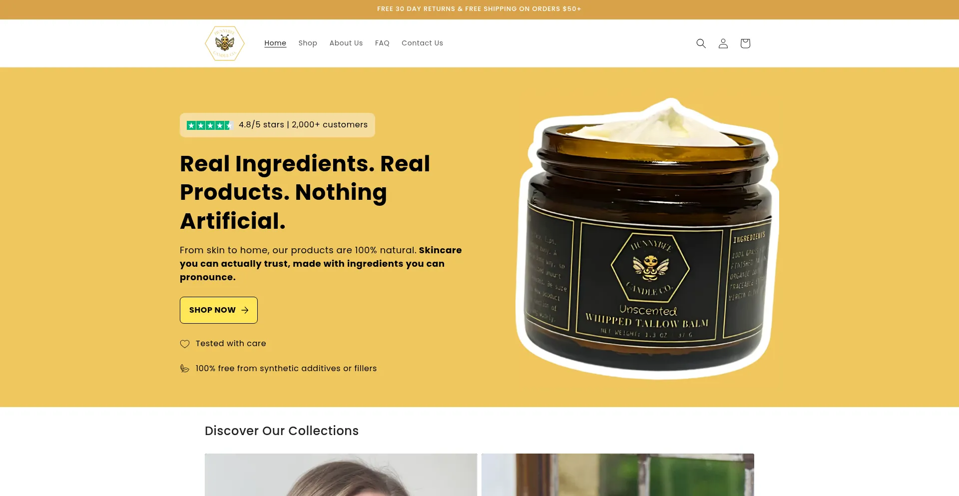 Website screenshot of Hunnybeecandleco.com