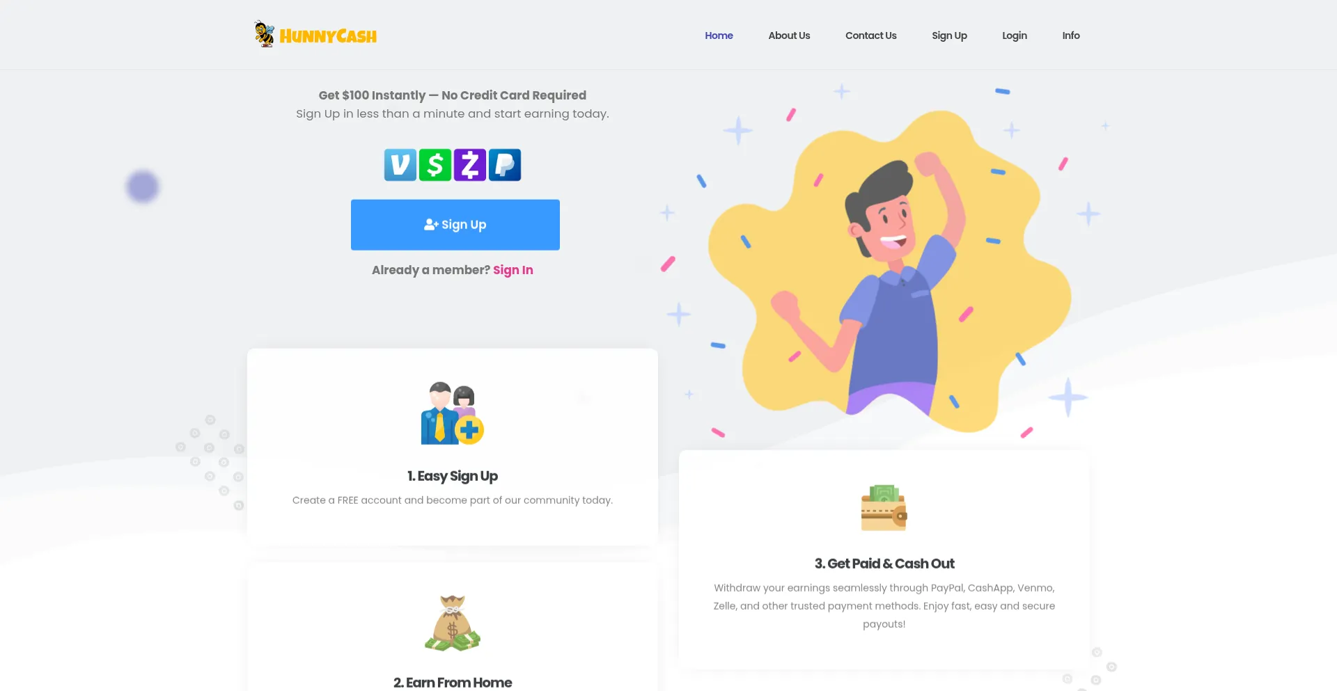 Website screenshot of Hunnycash.com