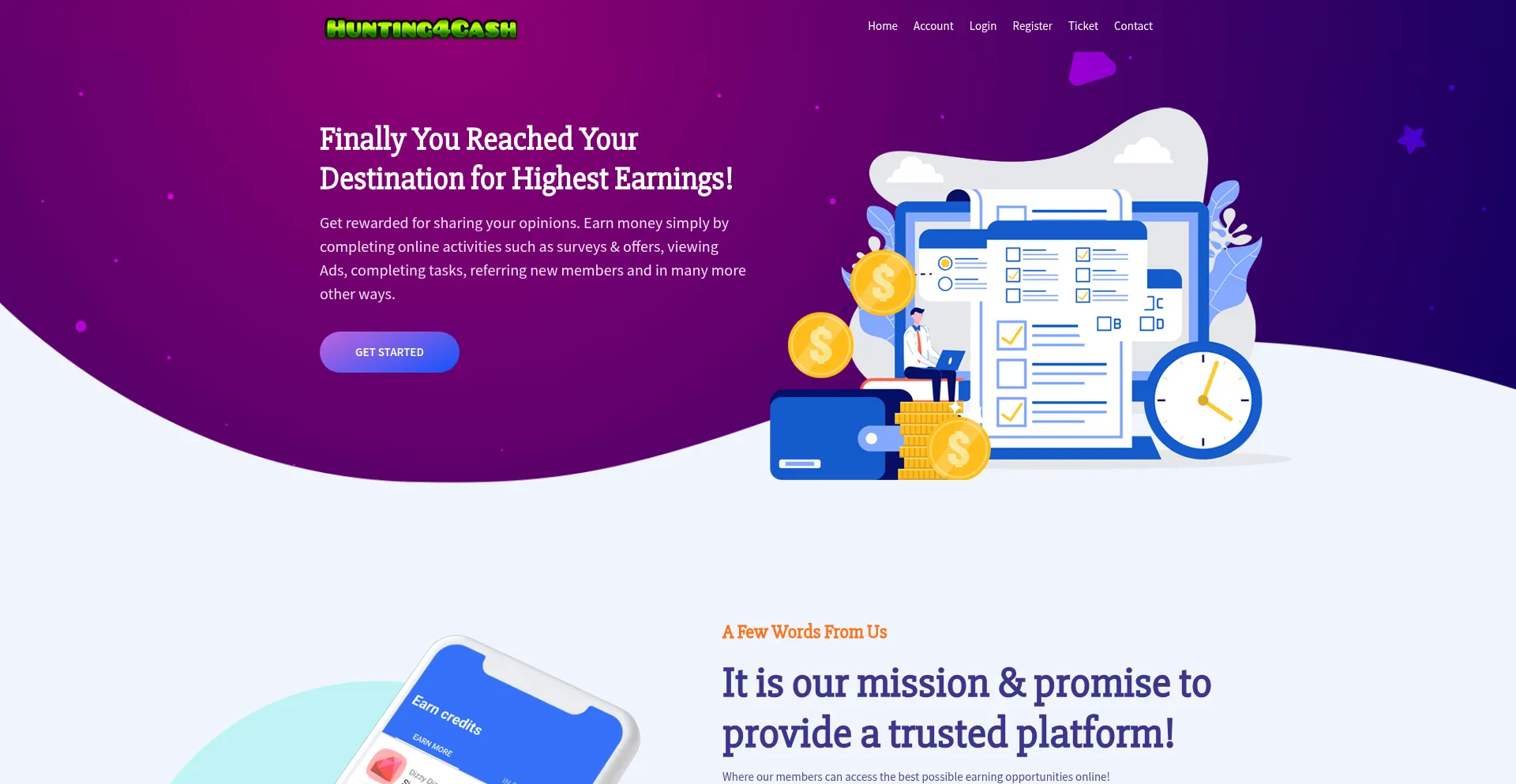 Website screenshot of Hunting4cash.com